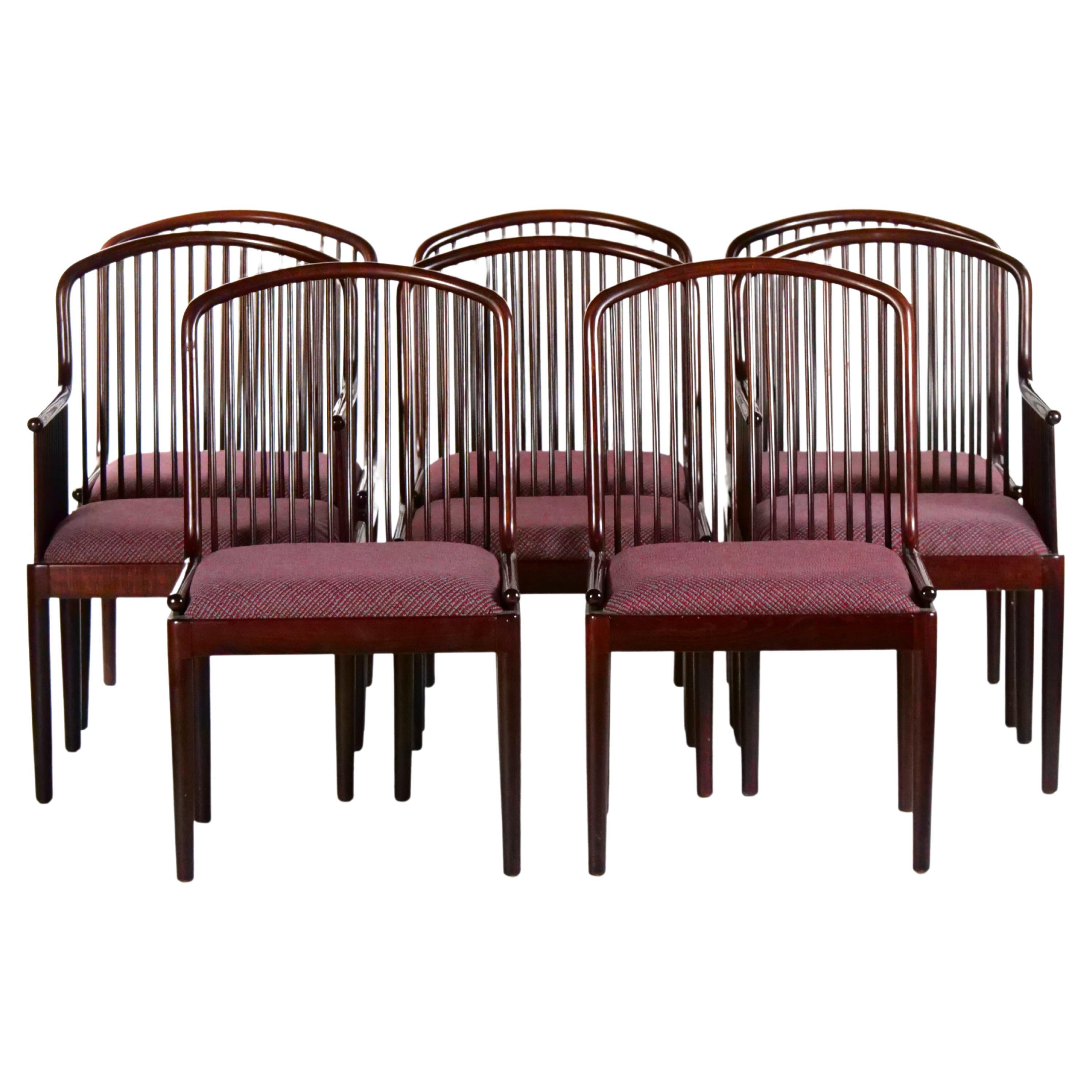 Mid-Century Modern Slatted Back / Straight Barrel Legs Dining Chair Set / 8 For Sale