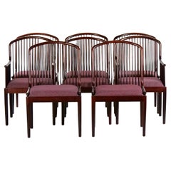 Vintage Mid-Century Modern Slatted Back / Straight Barrel Legs Dining Chair Set / 8