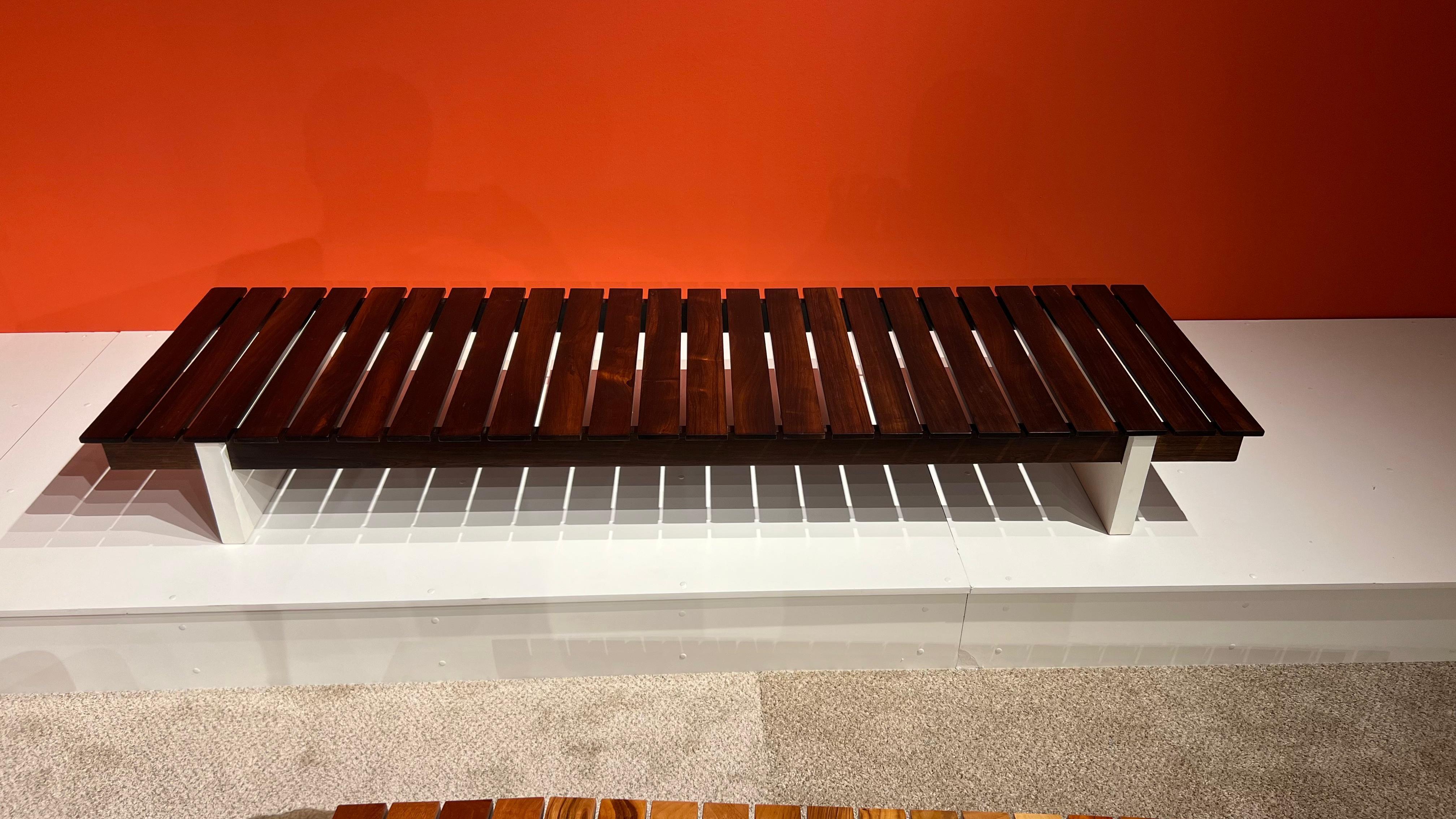 Varnished Mid-Century Modern Slatted Bench by Celina Decorações, 1960s For Sale