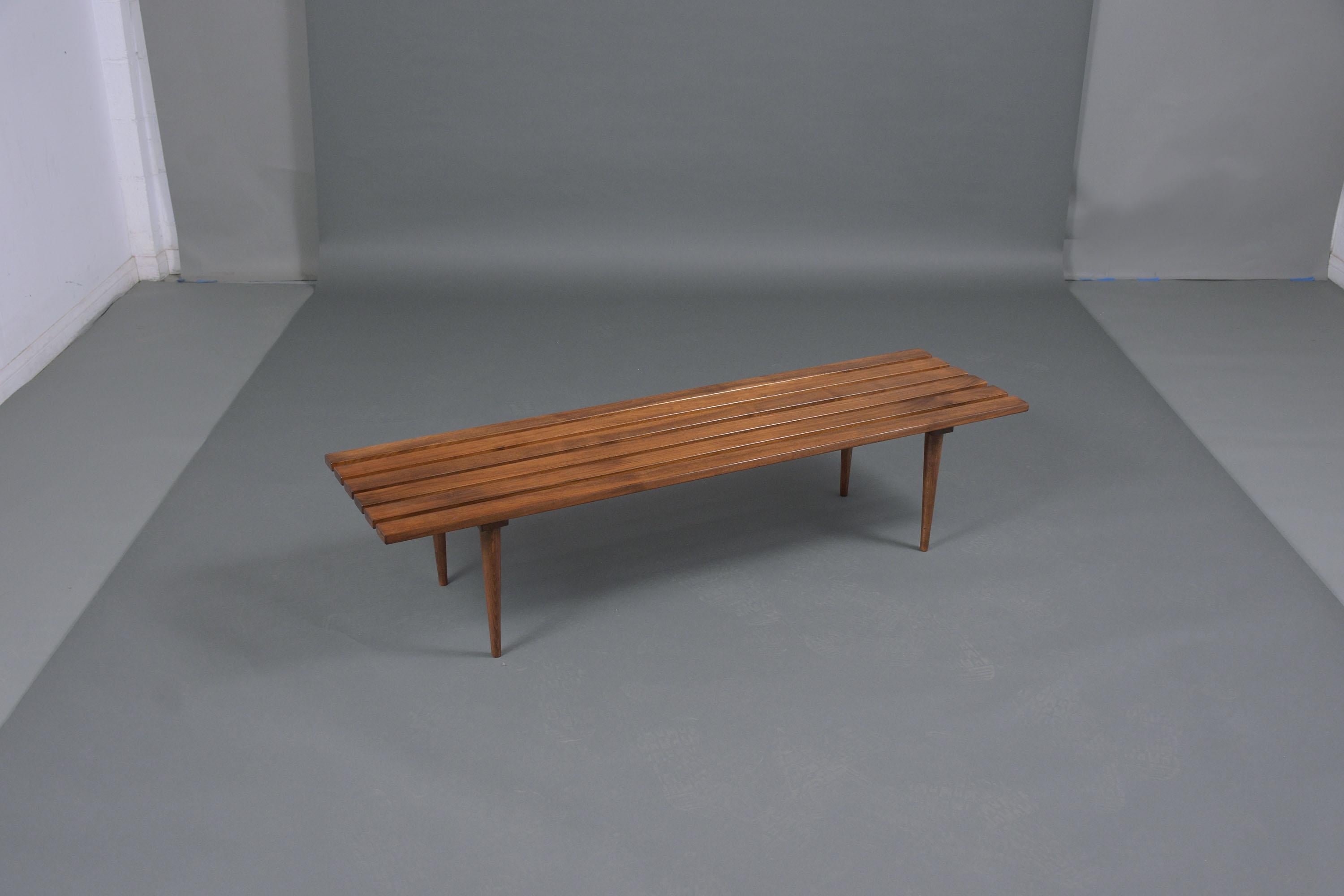 Mid-Century Modern Slatted Bench 5