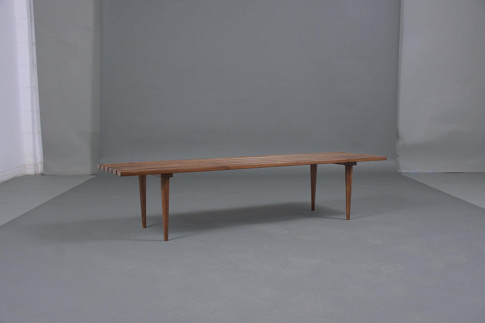 Mid-Century Modern Slatted Bench 8