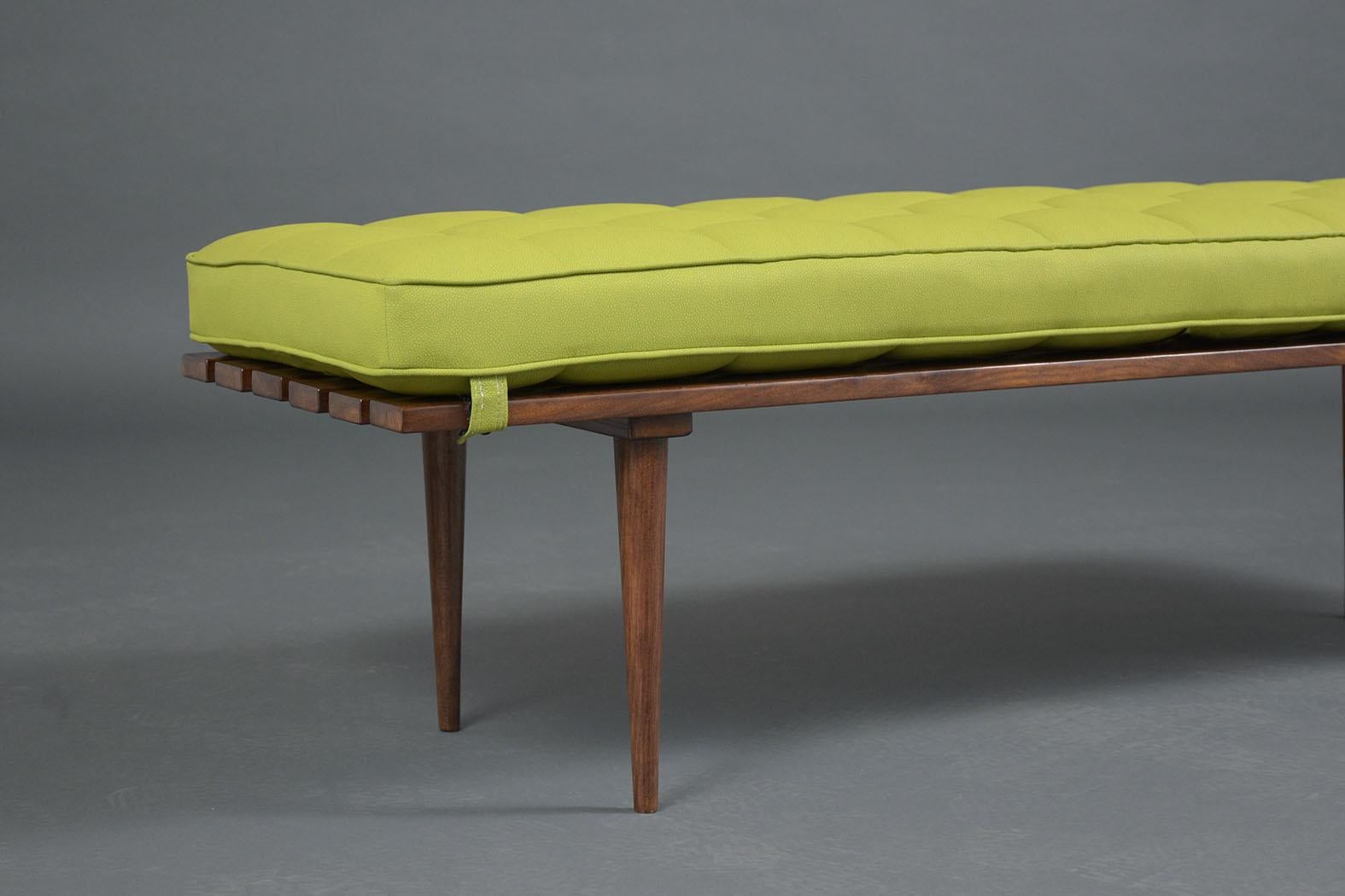 Fabric Mid-Century Modern Slatted Bench