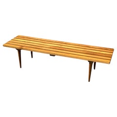 Mid-Century Modern Slatted Bench in Solid Beech, Yugoslavia, Circa 1960s