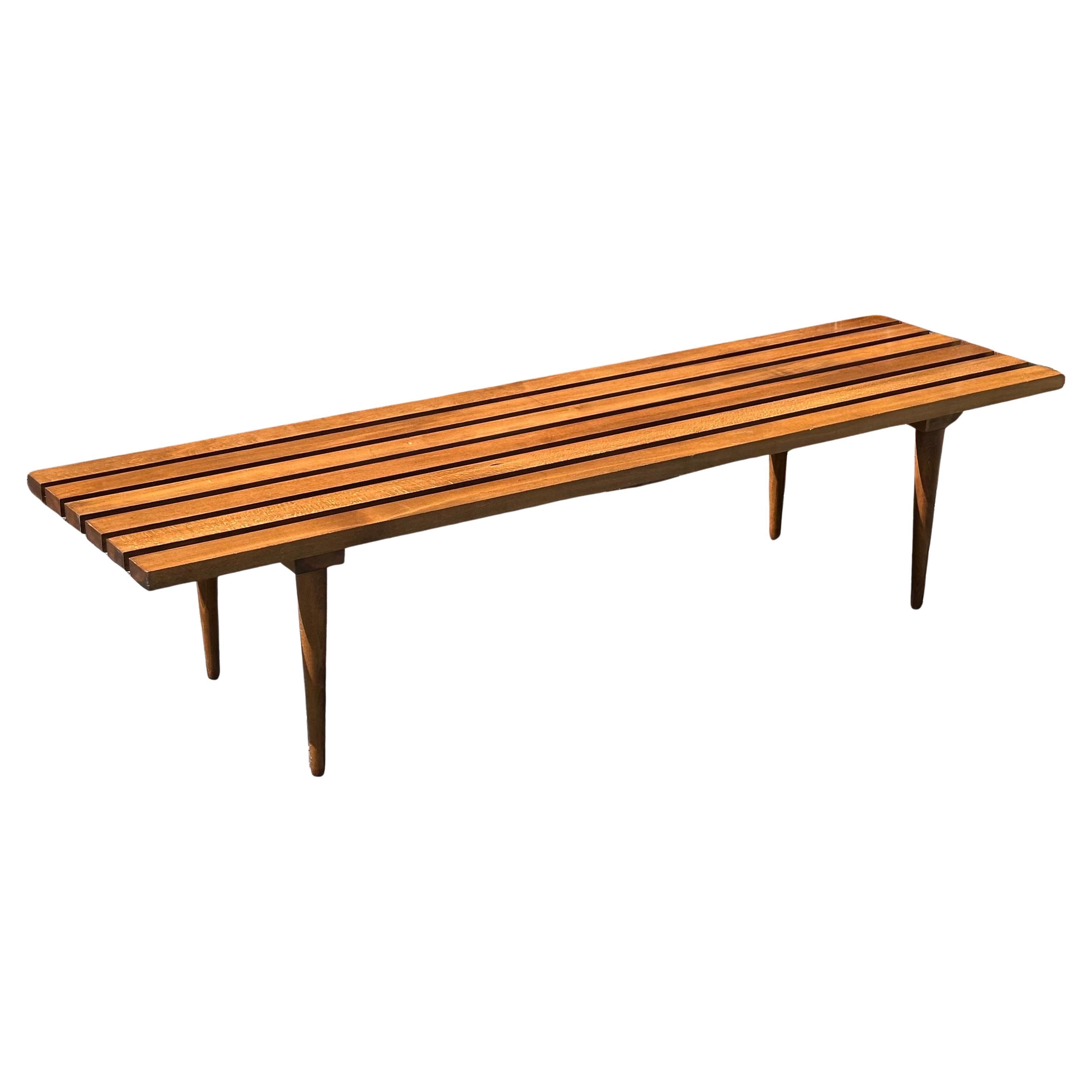 Mid-Century Modern Slatted Bench in Solid Beech, Yugoslavia, Circa 1960s