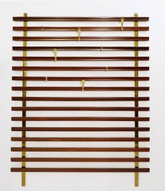 Mid Century Modern Slatted Coat Rack by Jules Wabbes, Wenge and Brass, Belgium