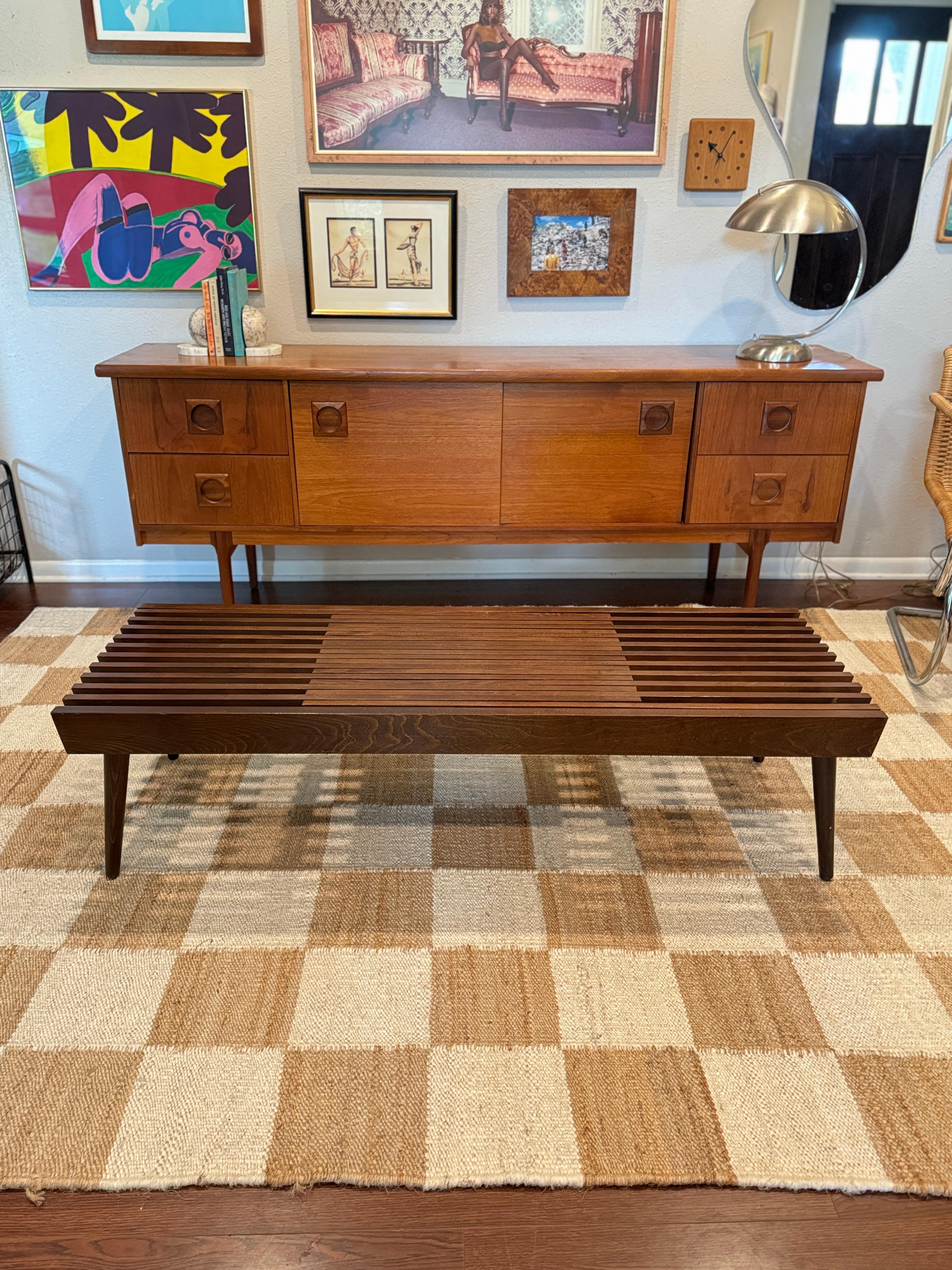 Mid century modern slatted coffee table with extending ends, circa 1960s 2