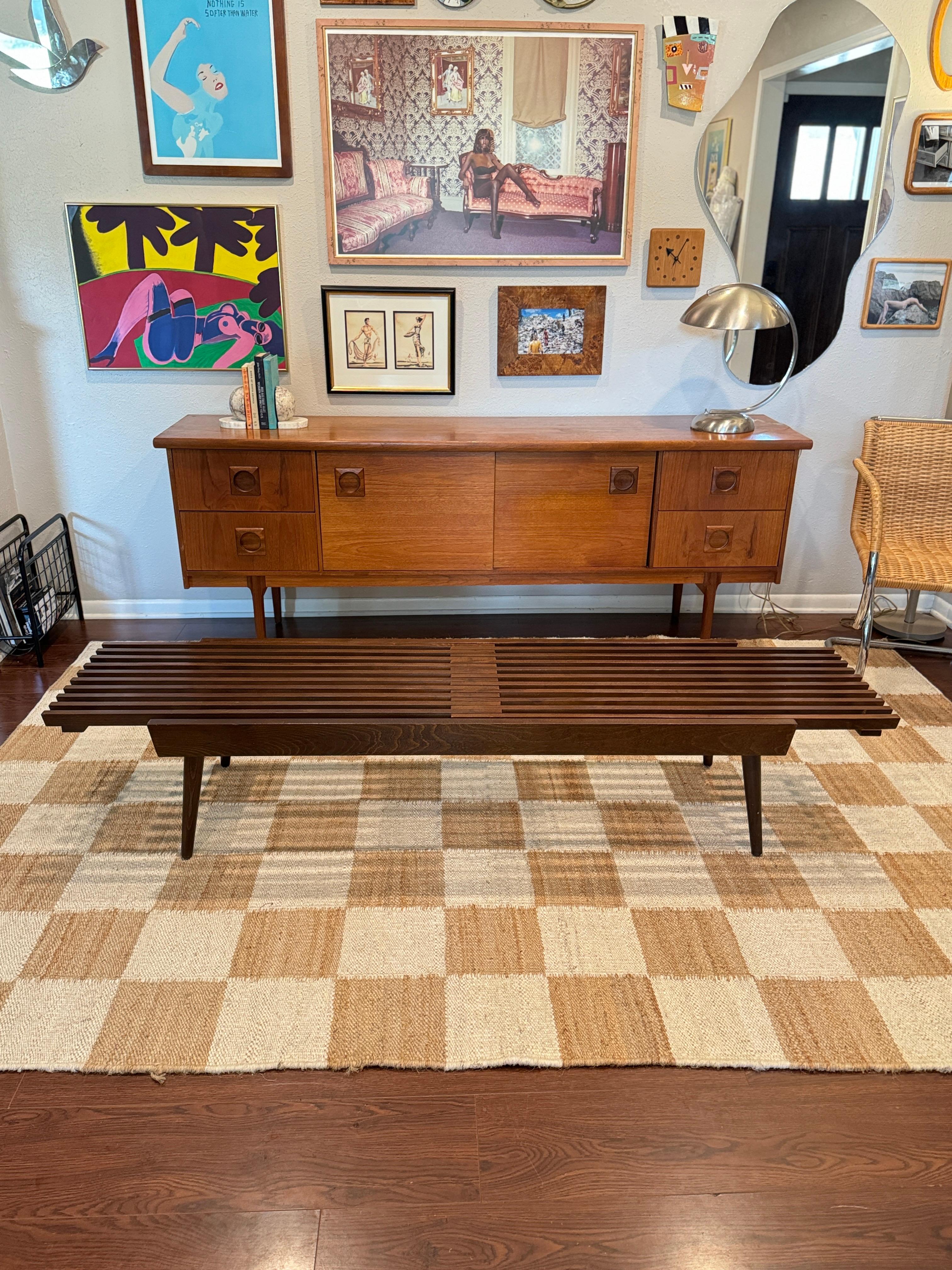 Mid century modern slatted coffee table with extending ends, circa 1960s 3