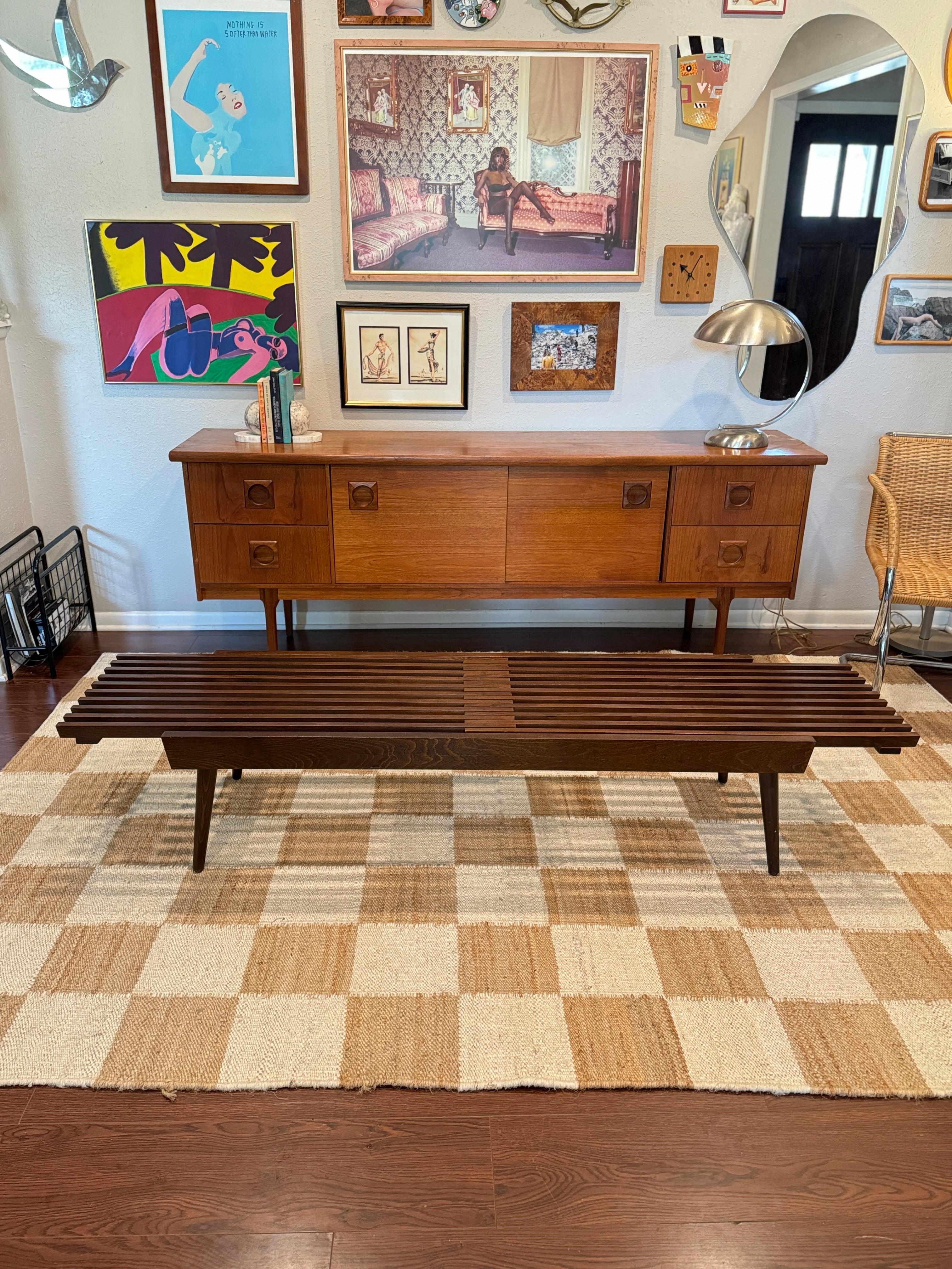 Mid century modern slatted coffee table with extending ends, circa 1960s 5
