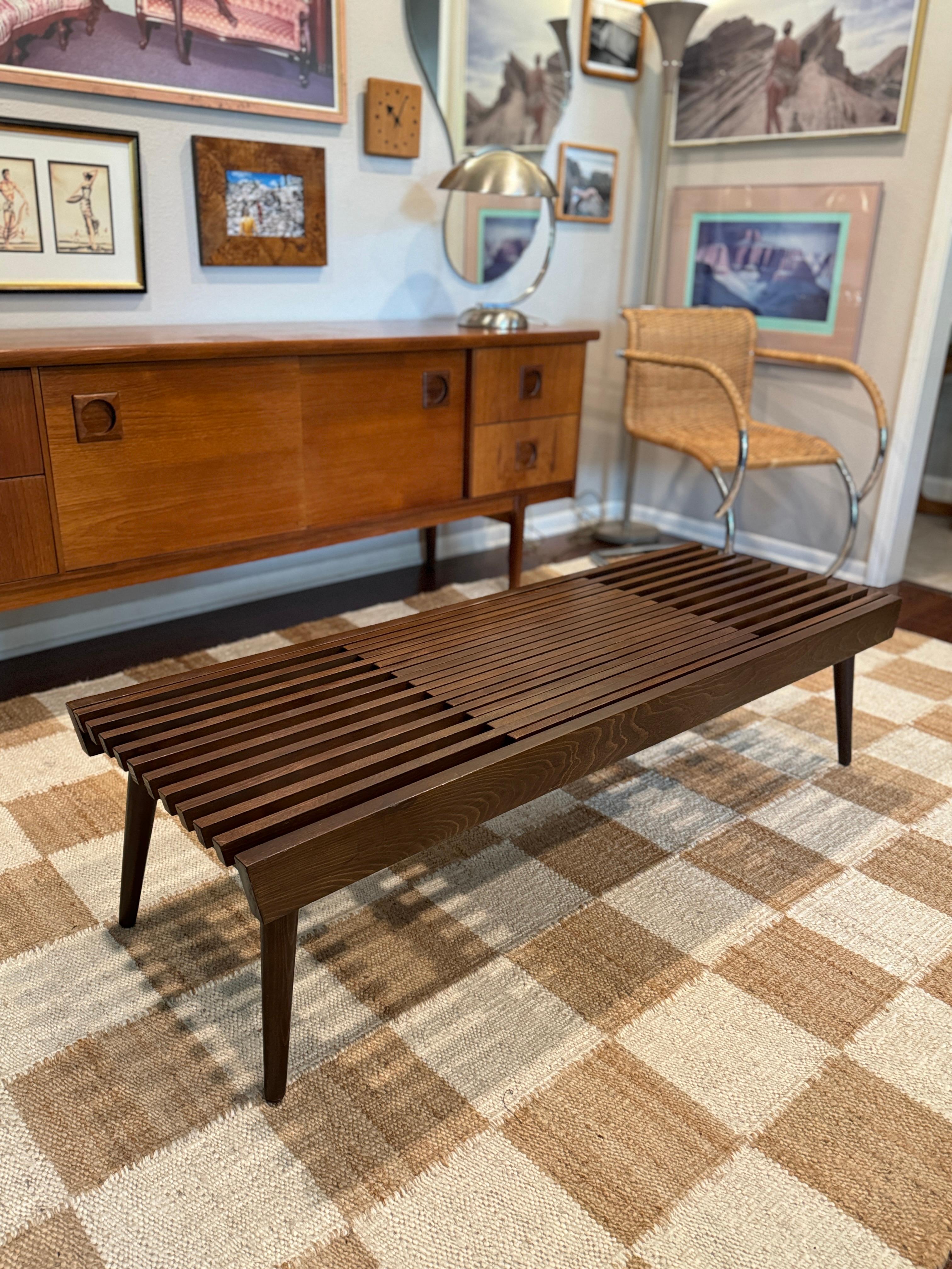 Teak Mid century modern slatted coffee table with extending ends, circa 1960s