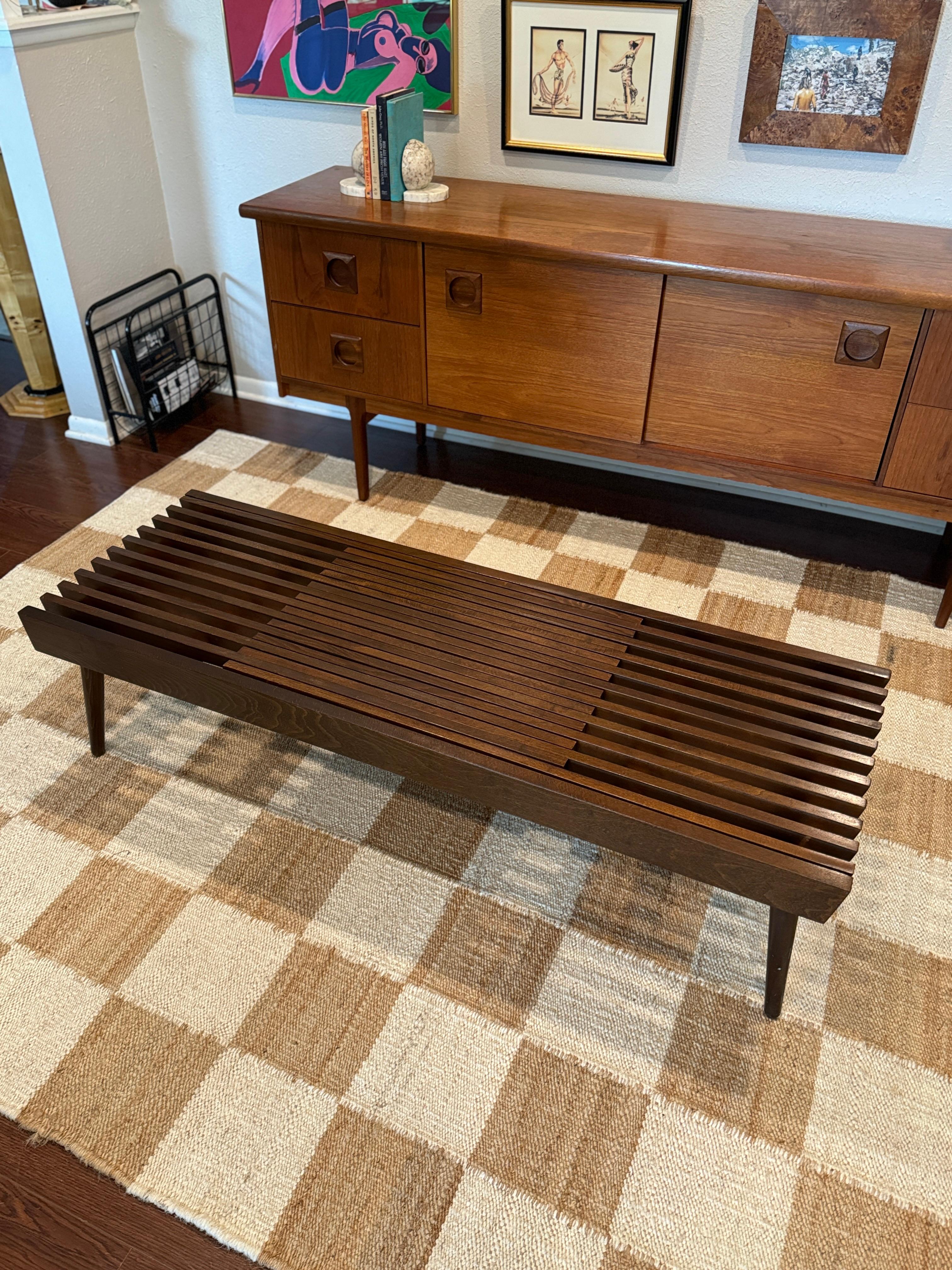Mid century modern slatted coffee table with extending ends, circa 1960s 1