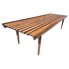 Mid Century Modern Slatted Walnut Cocktail Table in the Manner of George Nelson