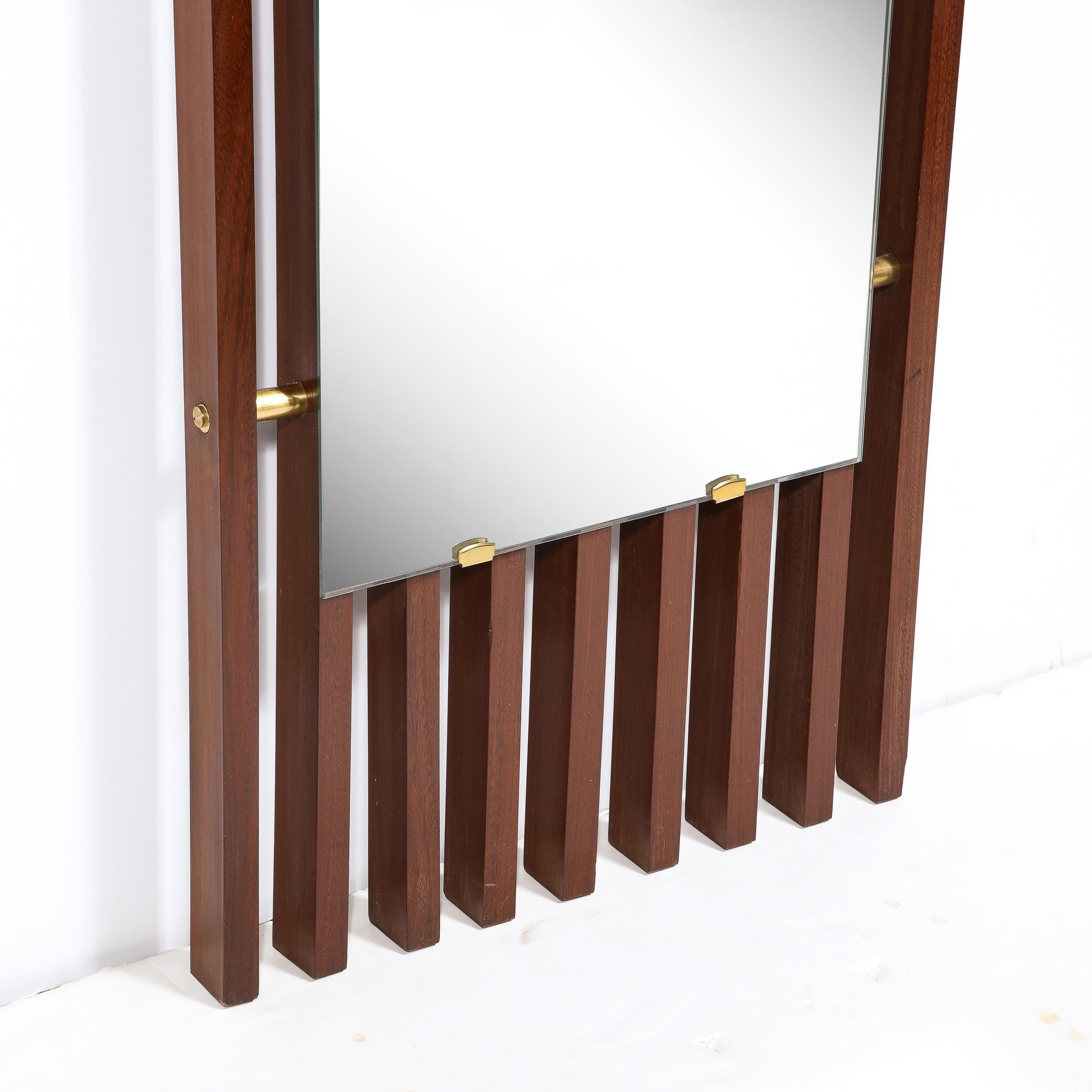 Mid-20th Century Mid-Century Modern Slatted Walnut Mirror Joined W/ Brushed Brass