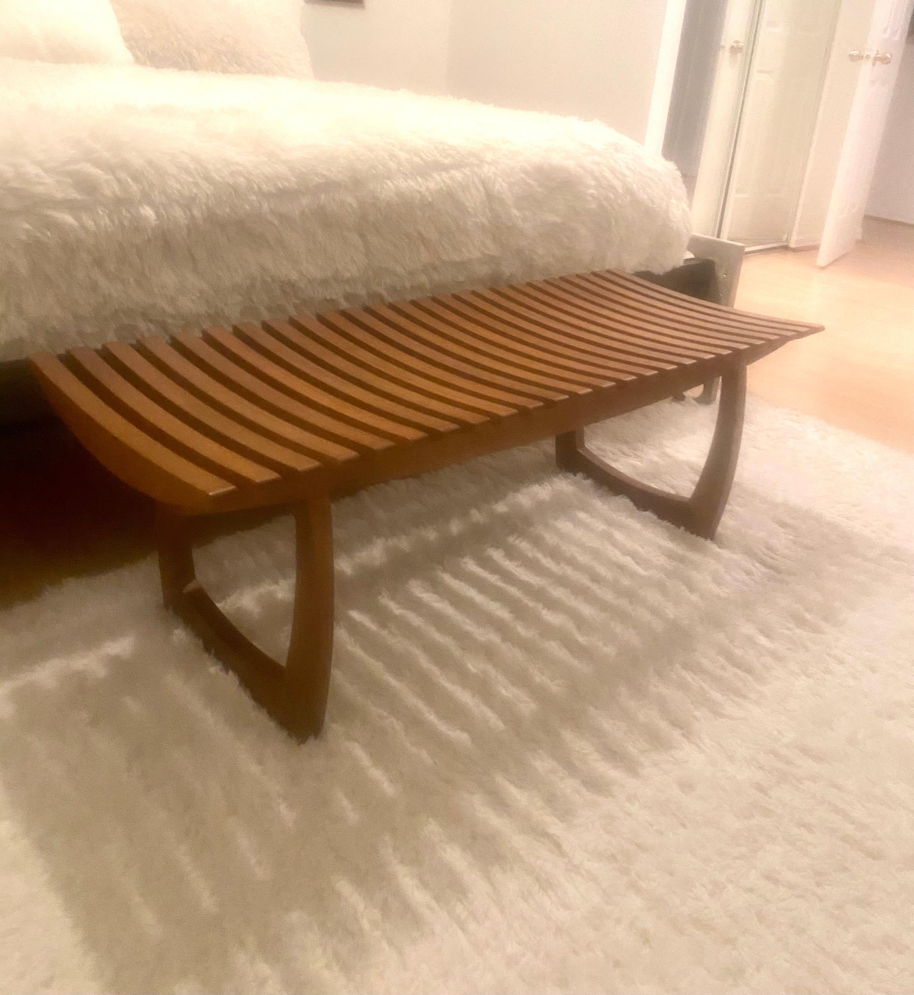 Mid-Century Modern Slatted Wood Bench For Sale 5