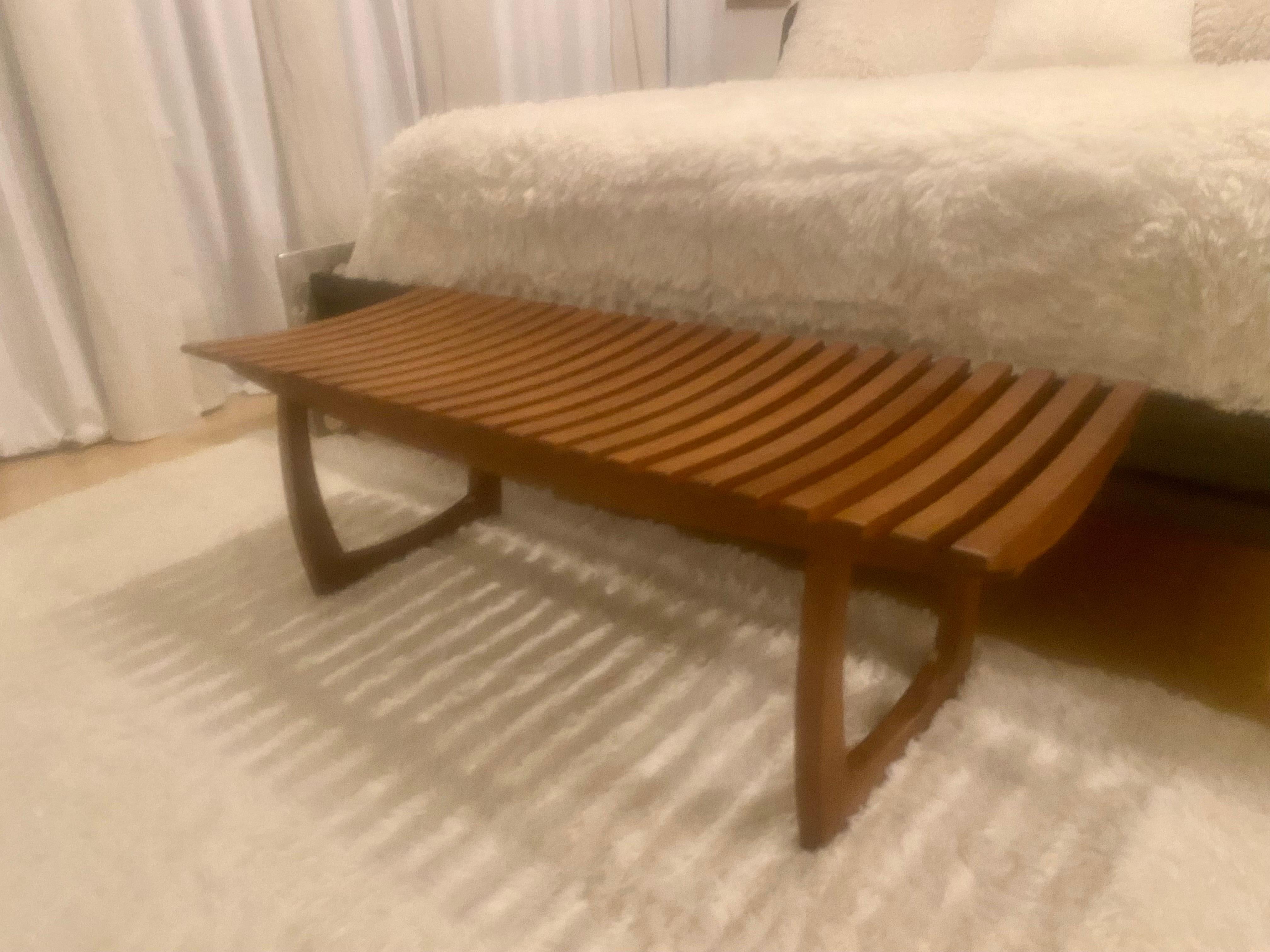 Mid-Century Modern Slatted Wood Bench For Sale 9