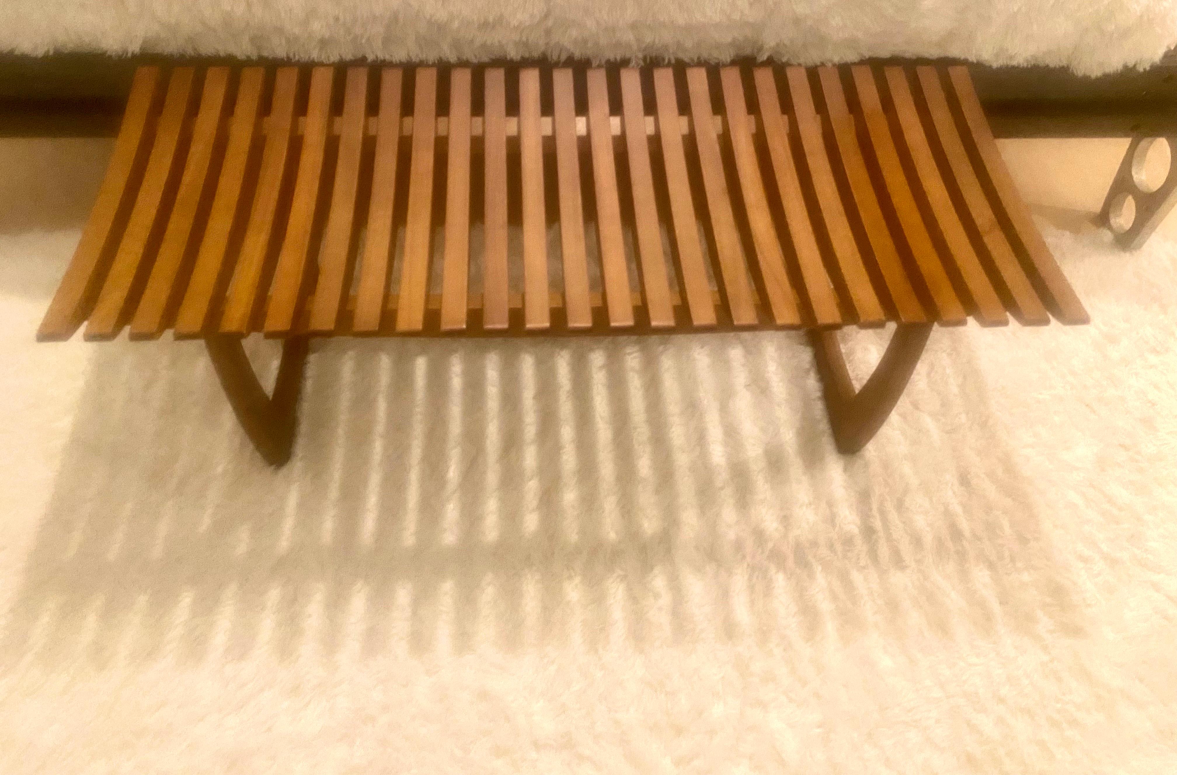 Mid-Century Modern Slatted Wood Bench For Sale 10