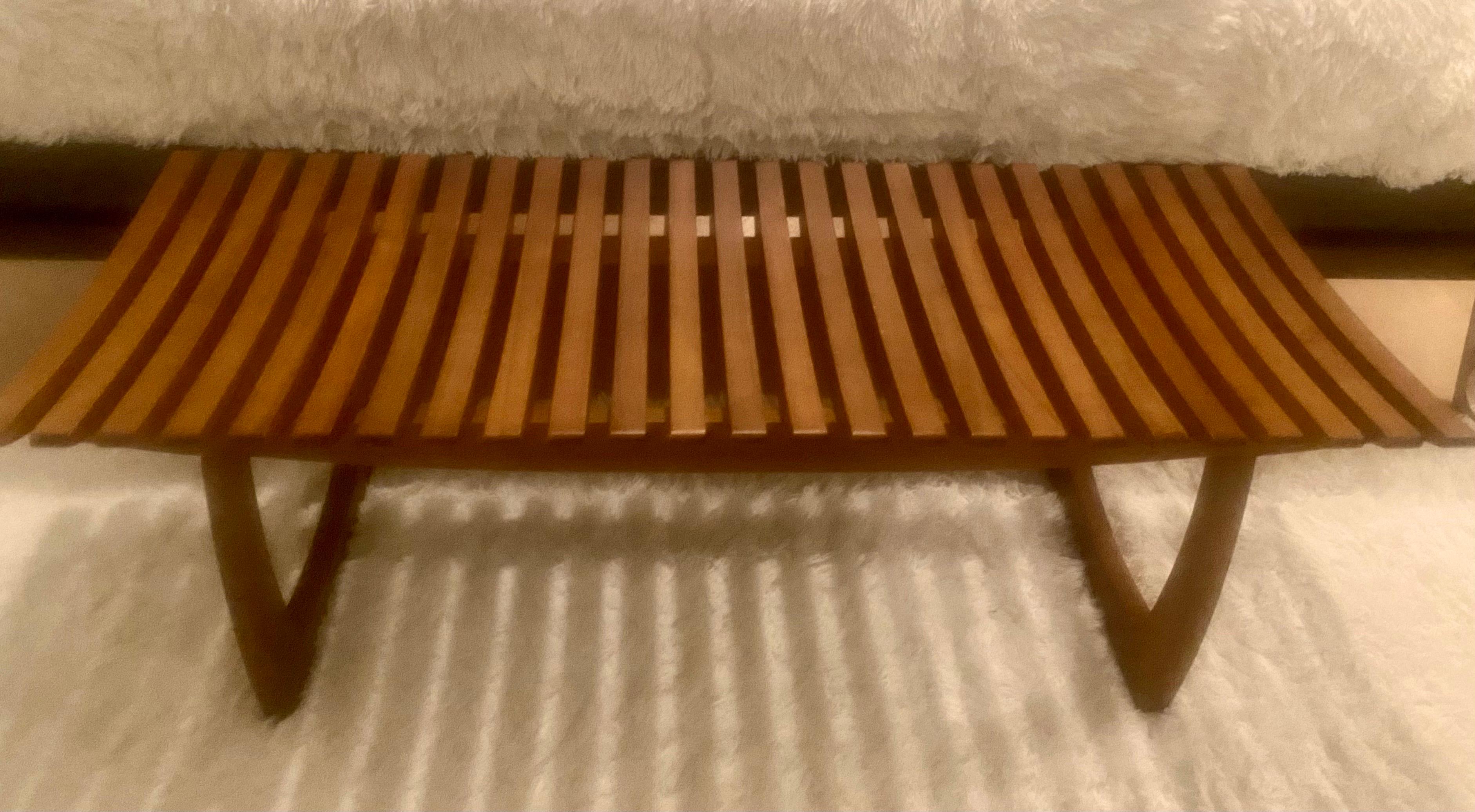 Mid-Century Modern Slatted Wood Bench For Sale 11