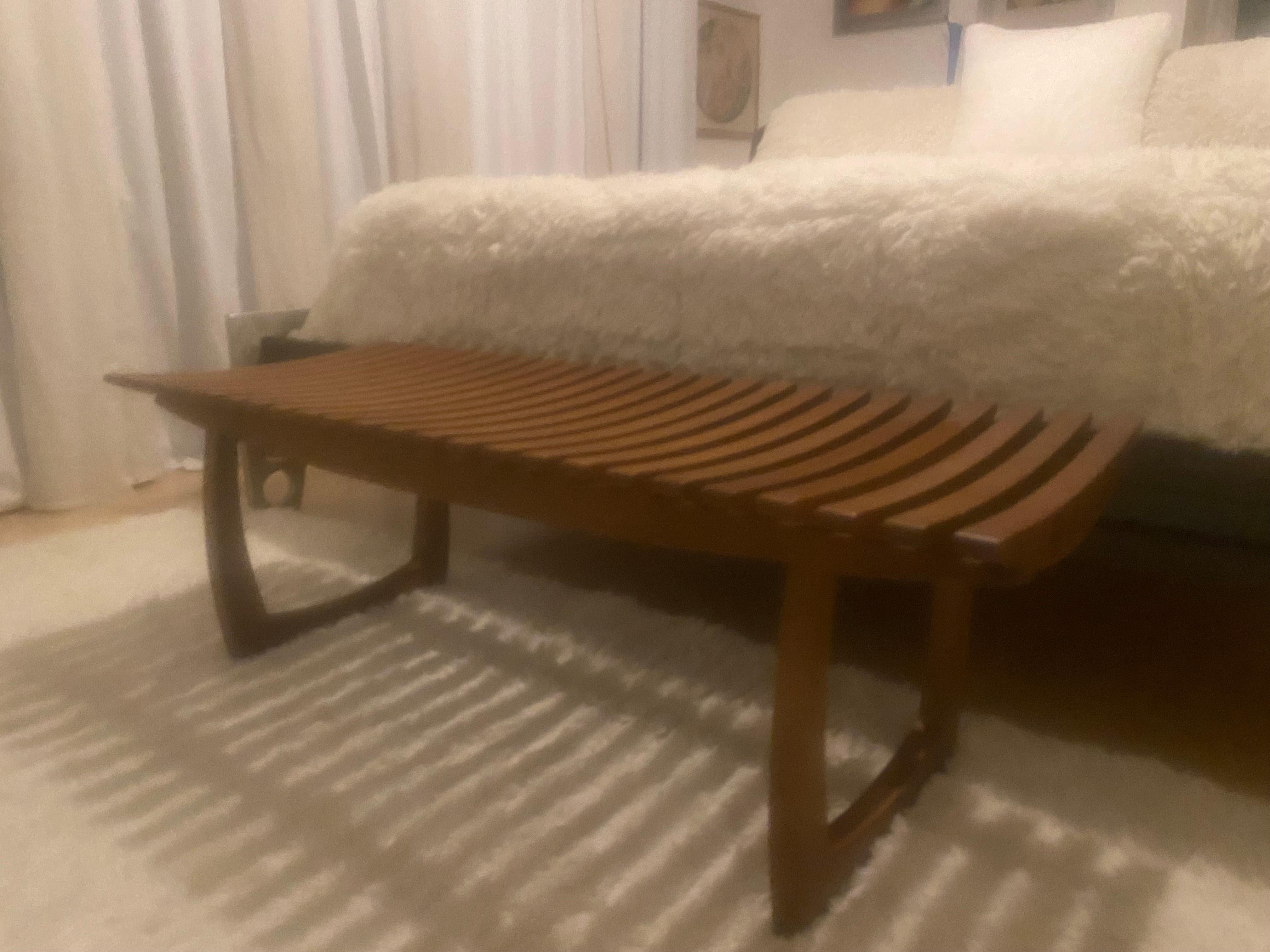 Mid-Century Modern Slatted Wood Bench For Sale 12