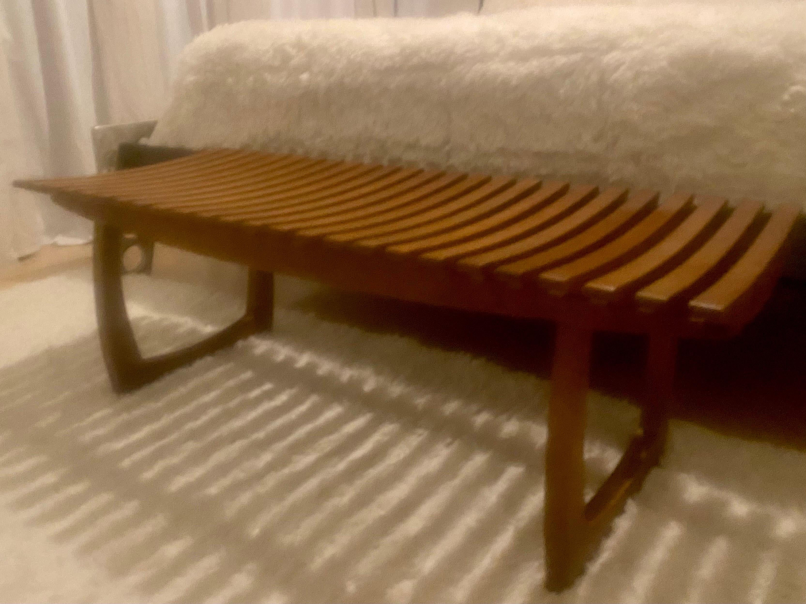 Mid-Century Modern Slatted Wood Bench For Sale 13
