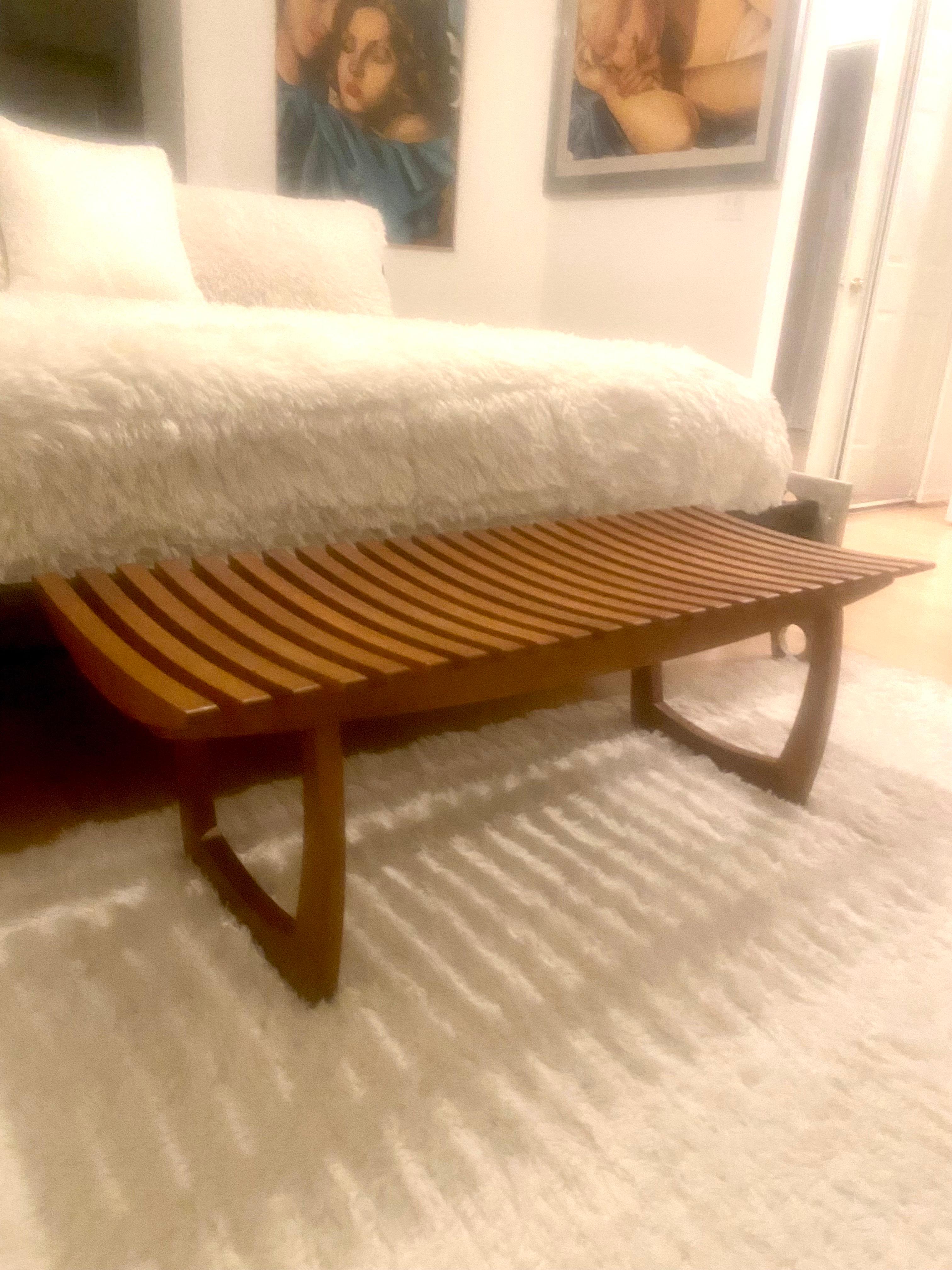 Mid-Century Modern Slatted Wood Bench For Sale 2