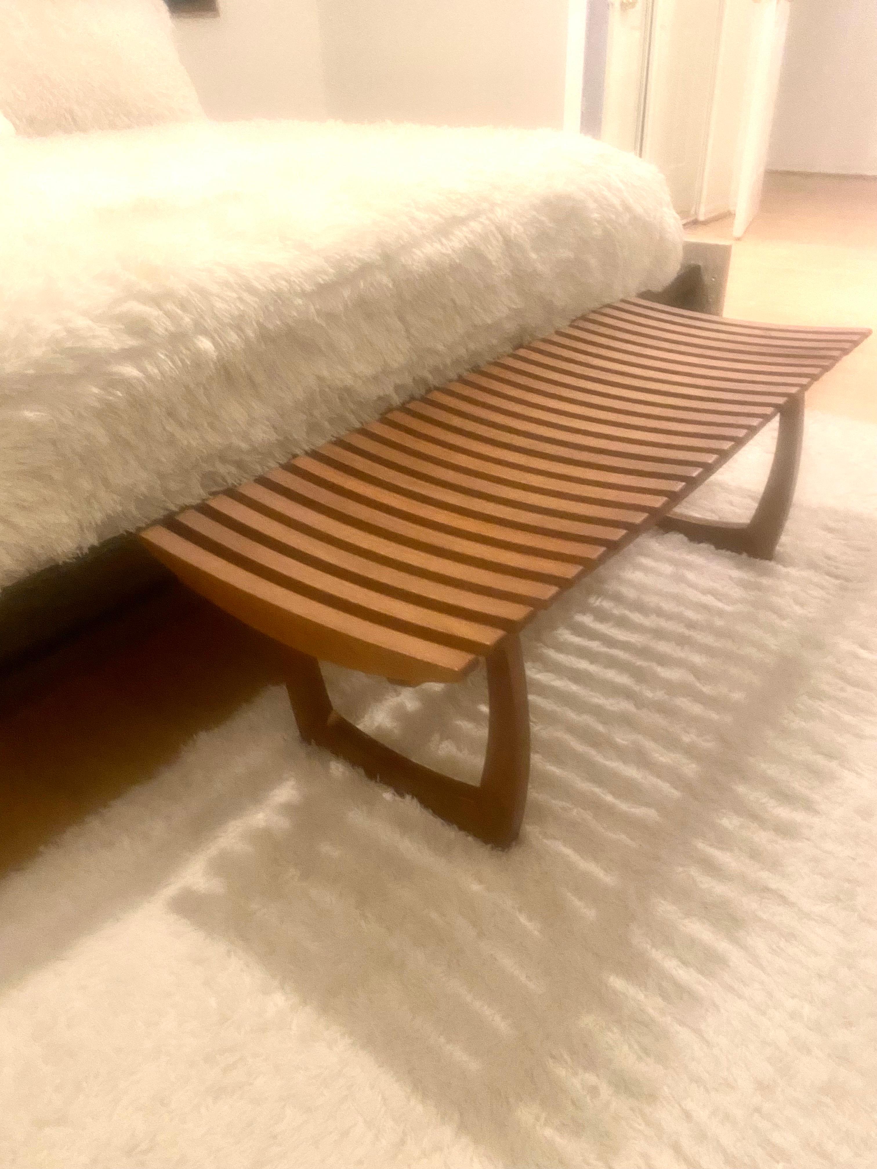Mid-Century Modern Slatted Wood Bench For Sale 3