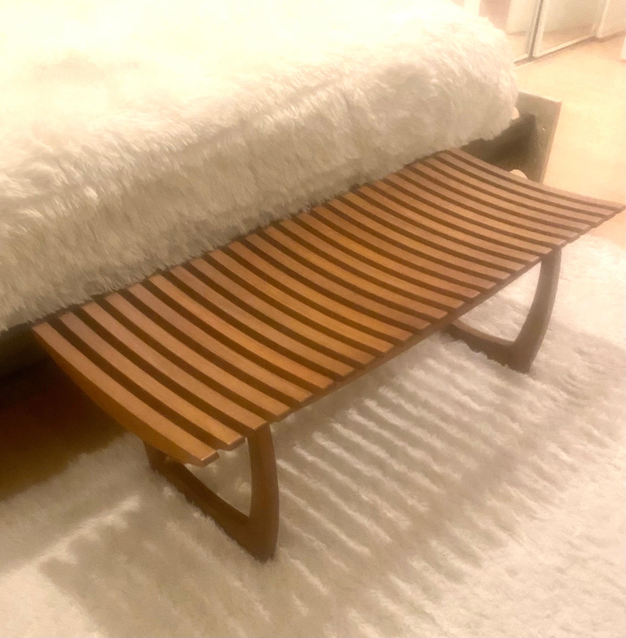 Mid-Century Modern Slatted Wood Bench For Sale 4