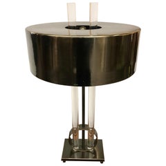 Mid-Century Modern Sleek Black Metal and Lucite Table Lamp