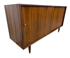 Mid-Century Modern Sliding Door Walnut Storage Cabinet