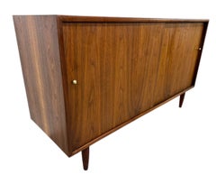 Mid-Century Modern Sliding Door Walnut Storage Cabinet