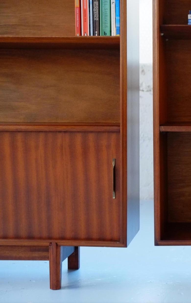 Hardwood Mid-Century Modern Sliding Glass Door Bookcase Cabinet Robert Heritage For Sale