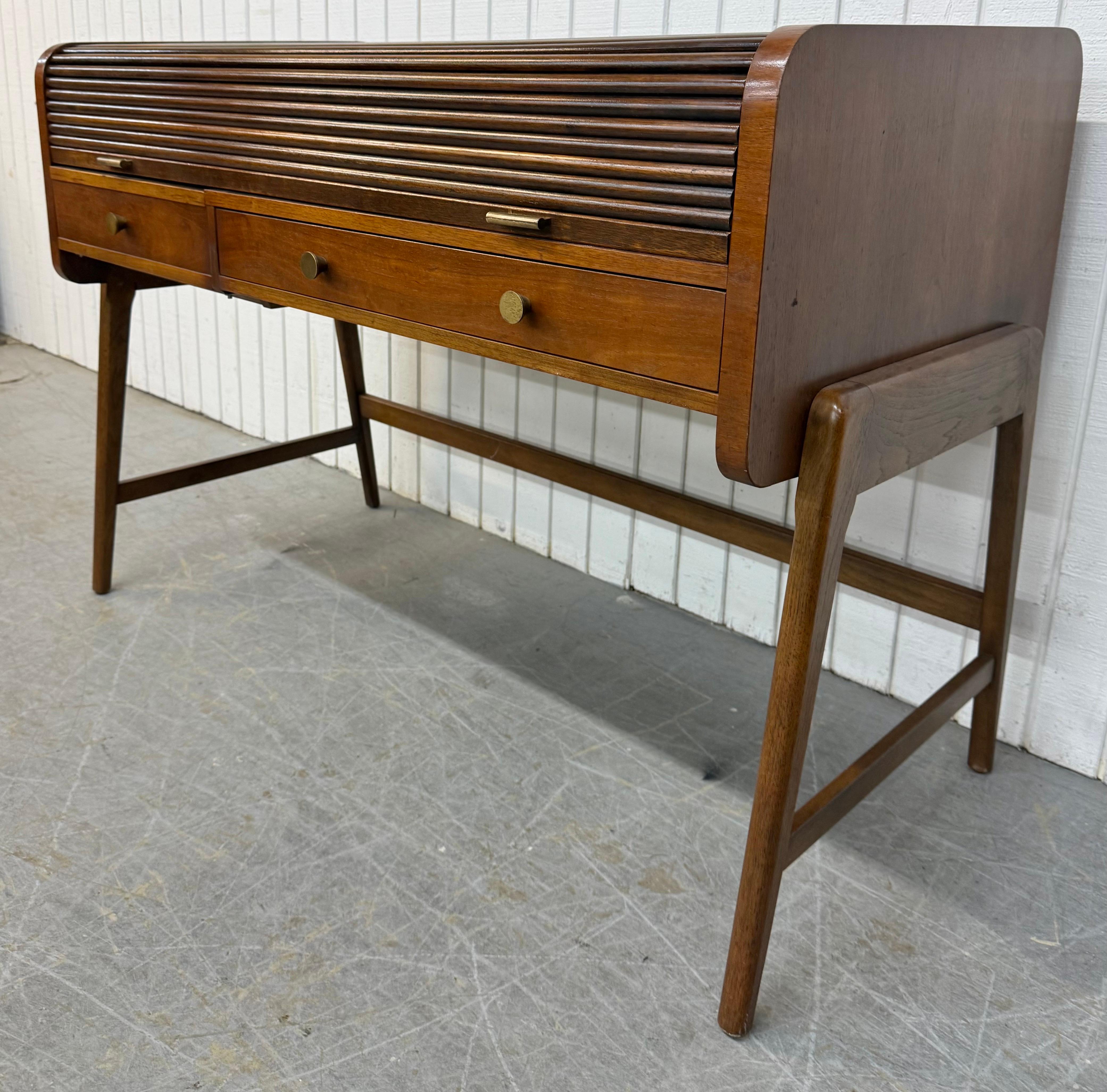 Mid-20th Century Mid-Century Modern Sligh-Lowry Floating Roll-Top Walnut Desk For Sale