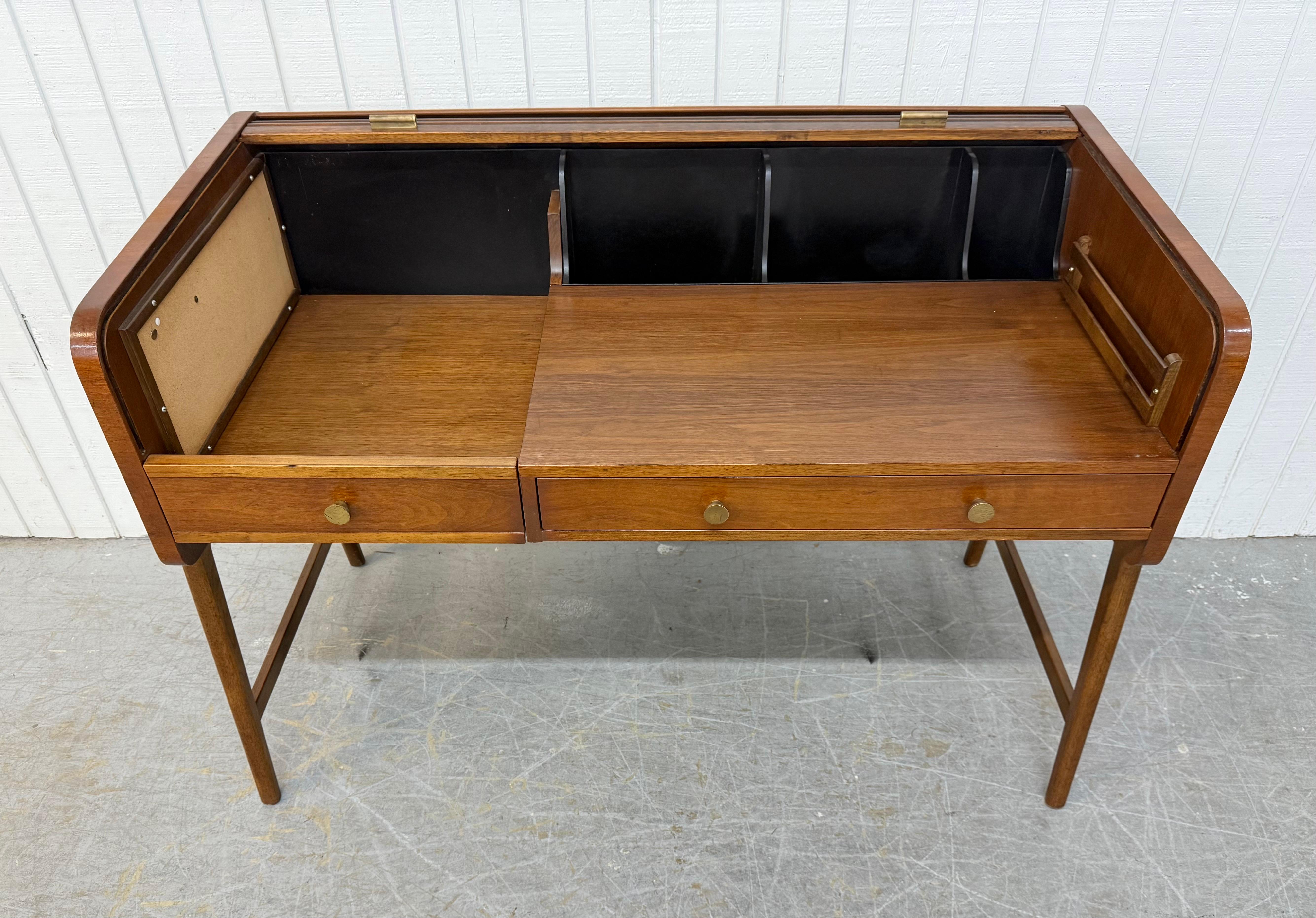 Wood Mid-Century Modern Sligh-Lowry Floating Roll-Top Walnut Desk For Sale