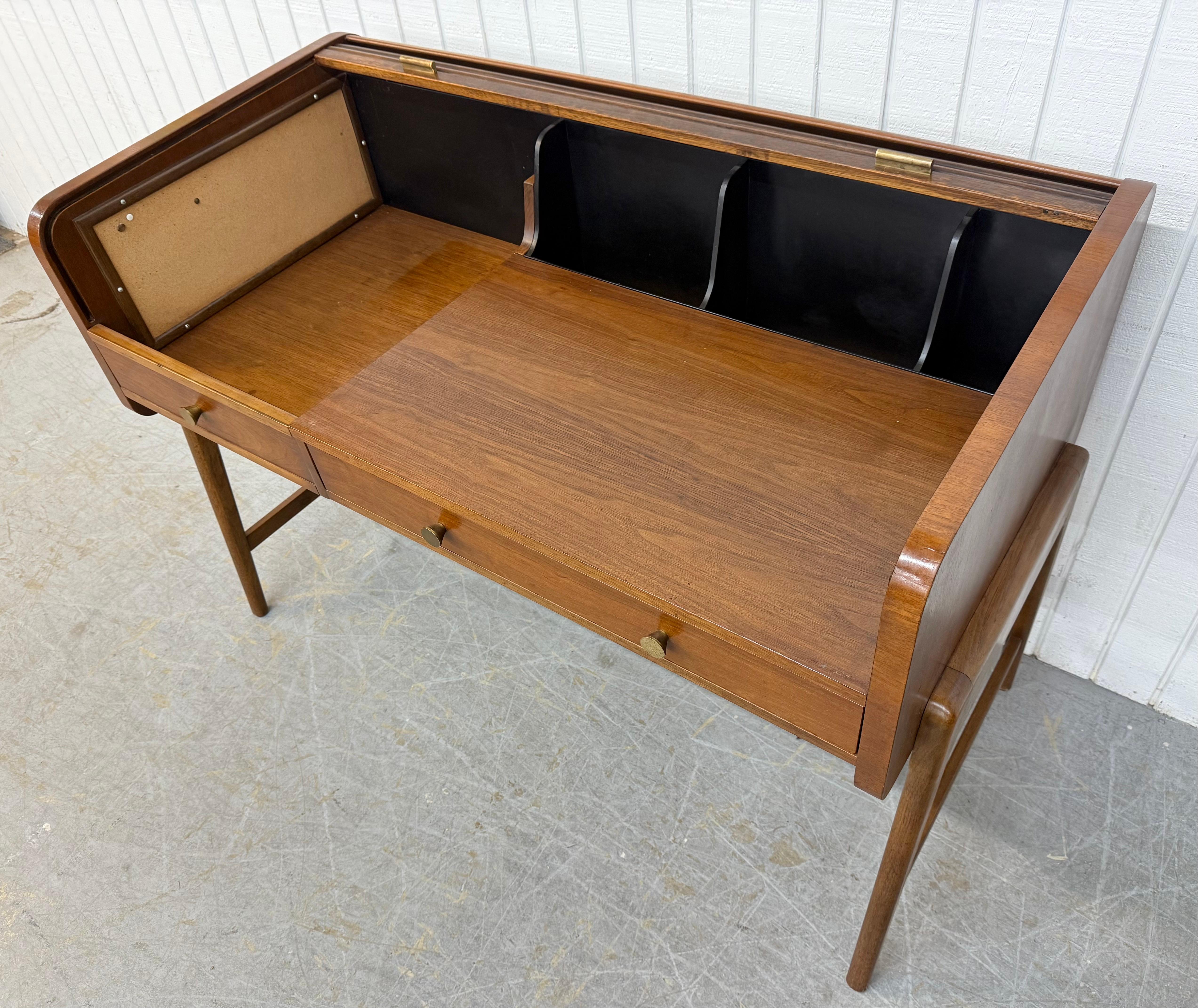 Mid-Century Modern Sligh-Lowry Floating Roll-Top Walnut Desk For Sale 2