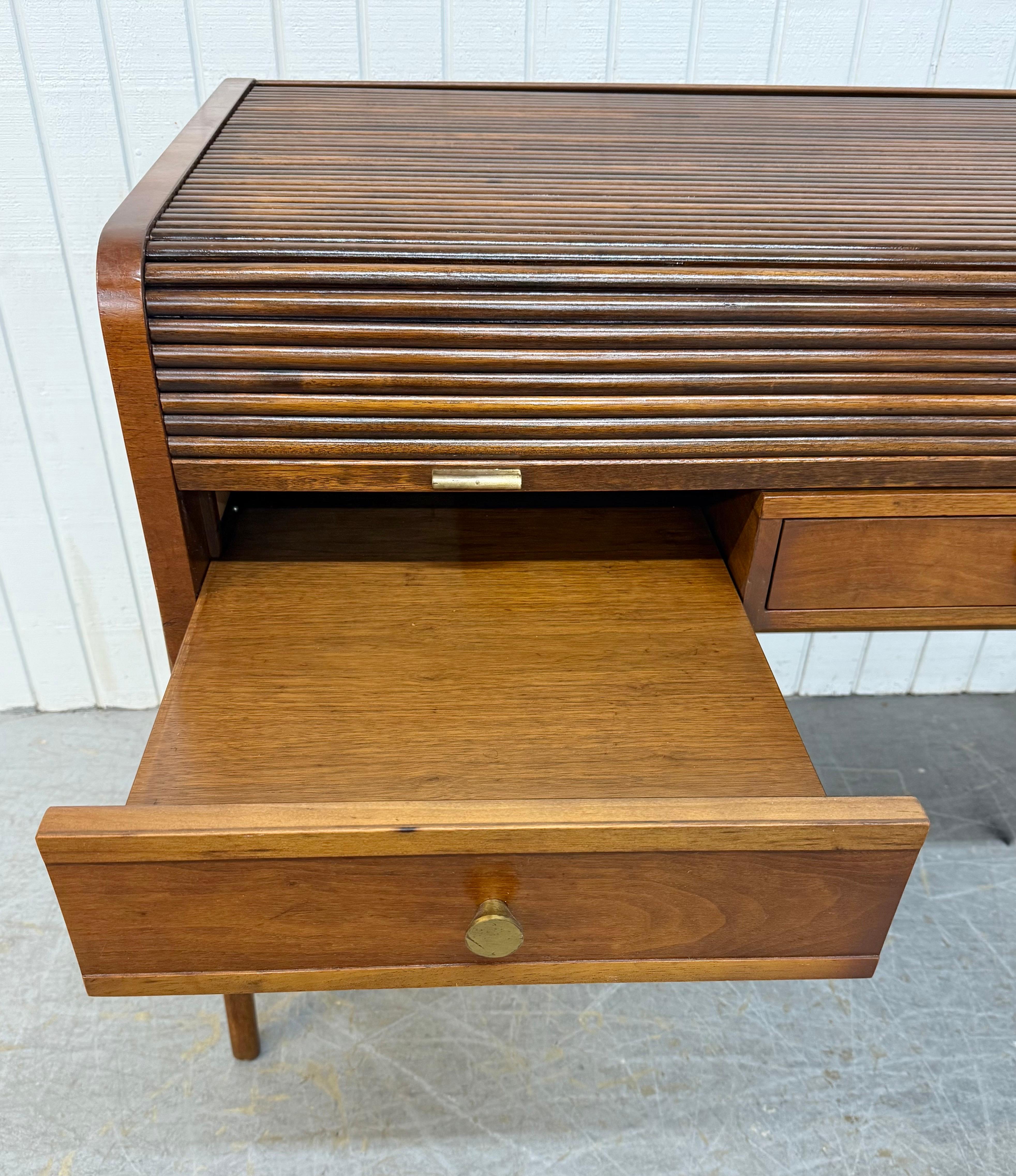 Mid-Century Modern Sligh-Lowry Floating Roll-Top Walnut Desk For Sale 3