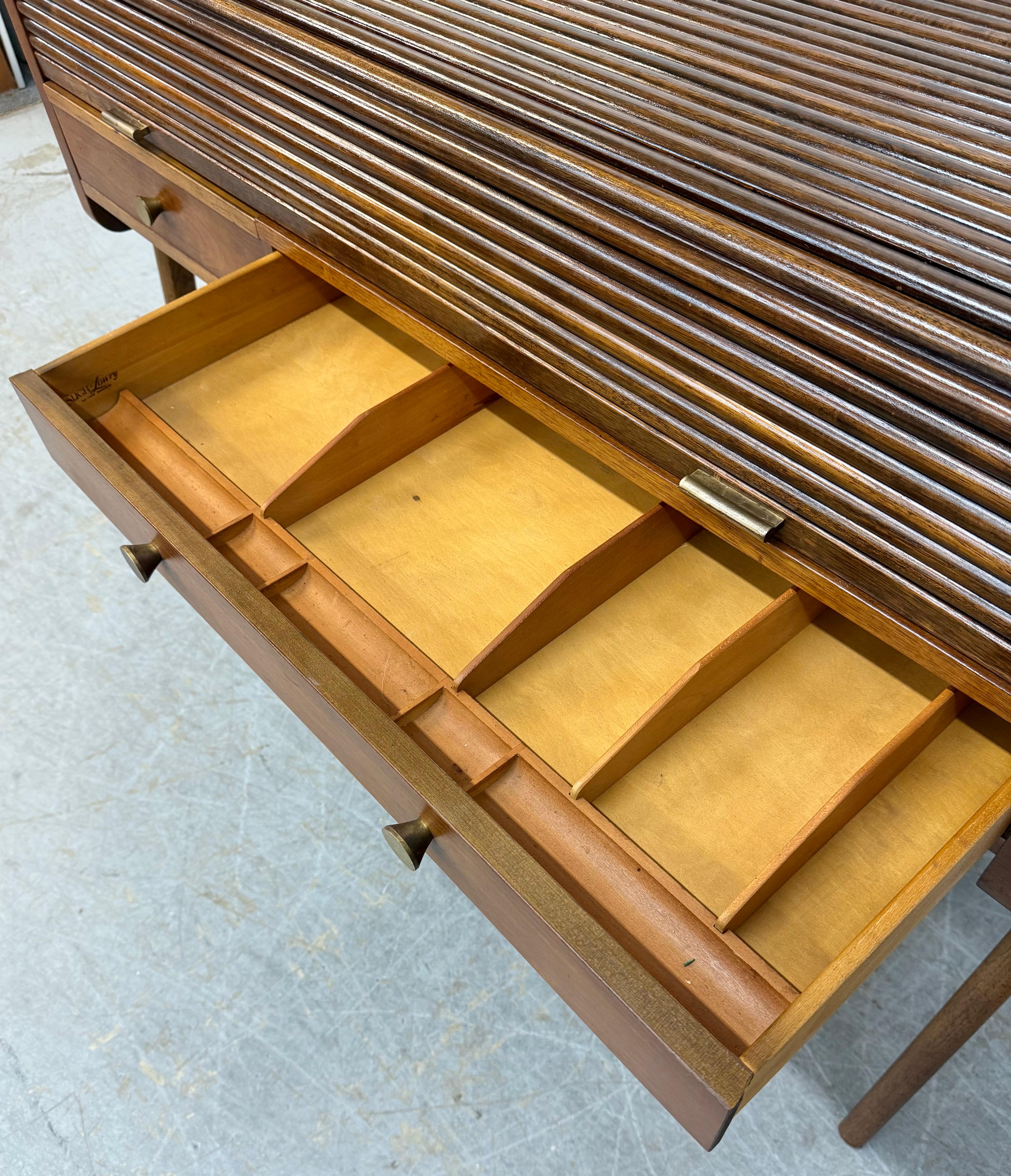 Mid-Century Modern Sligh-Lowry Floating Roll-Top Walnut Desk For Sale 4
