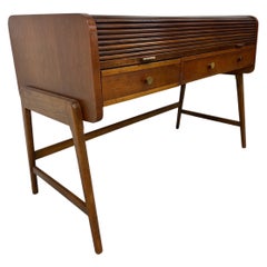 Mid-Century Modern Sligh-Lowry Floating Roll-Top Walnut Desk