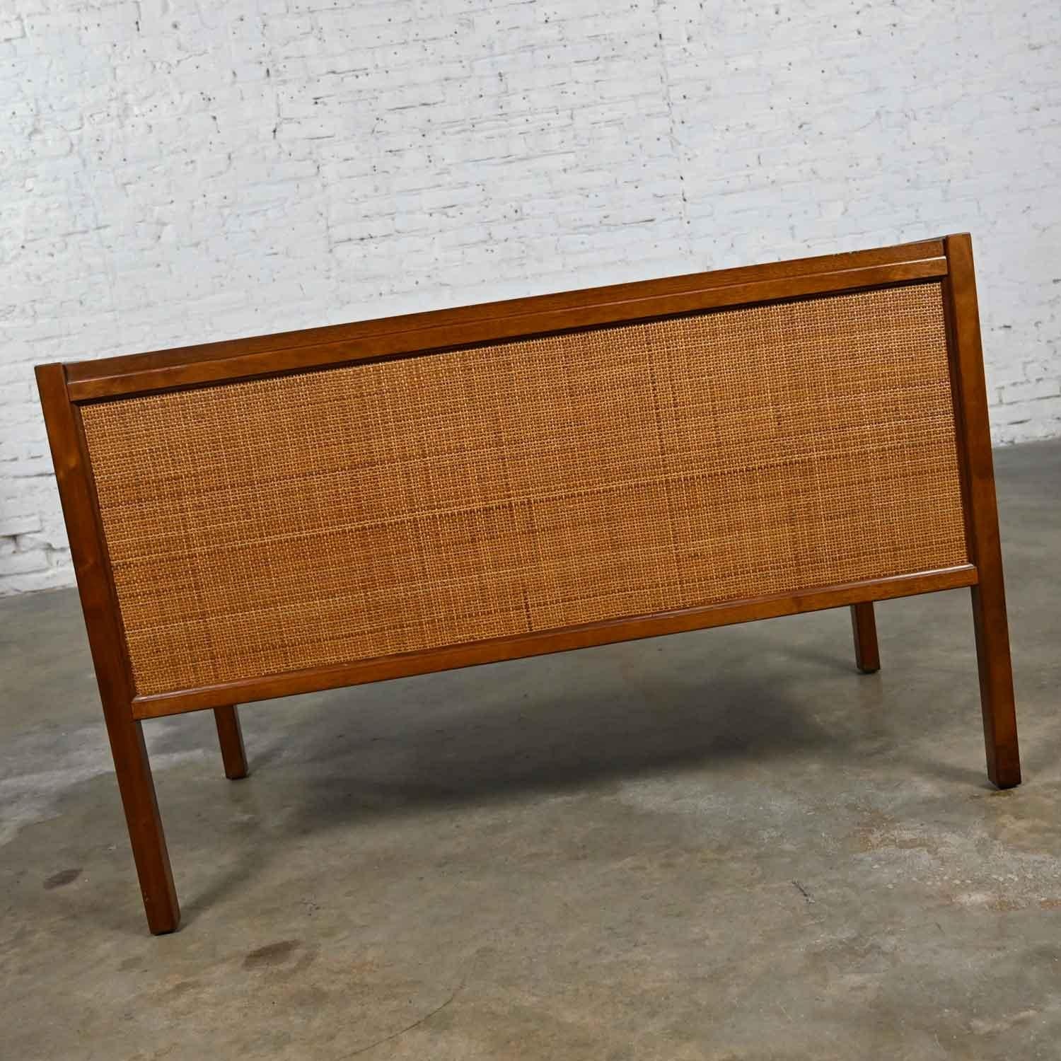 Mid-Century Modern Sligh Lowry Petite Walnut Veneer 6 Drawer Desk Cane Front 5