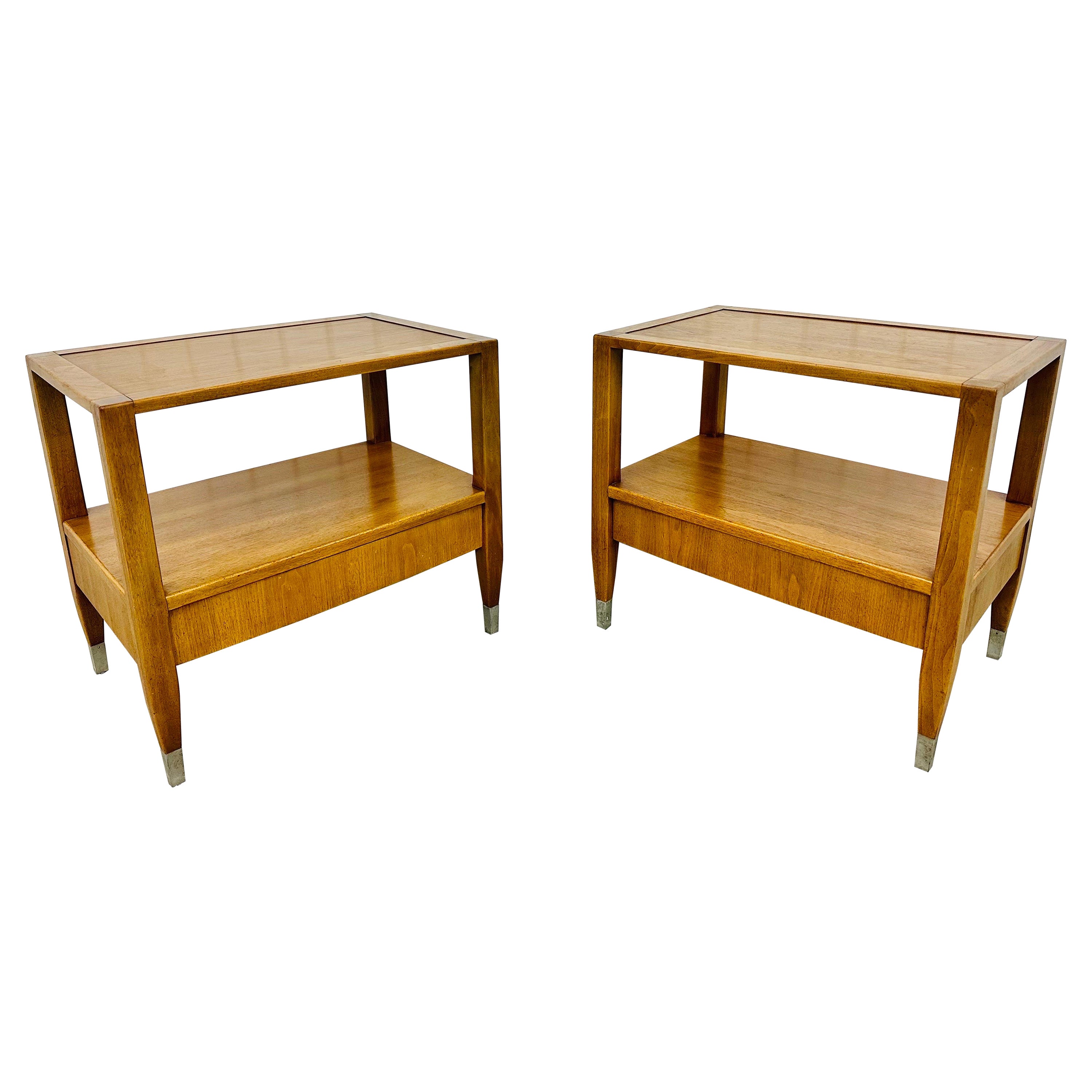 Mid-Century Modern Sligh Walnut Nightstands - Set of 2