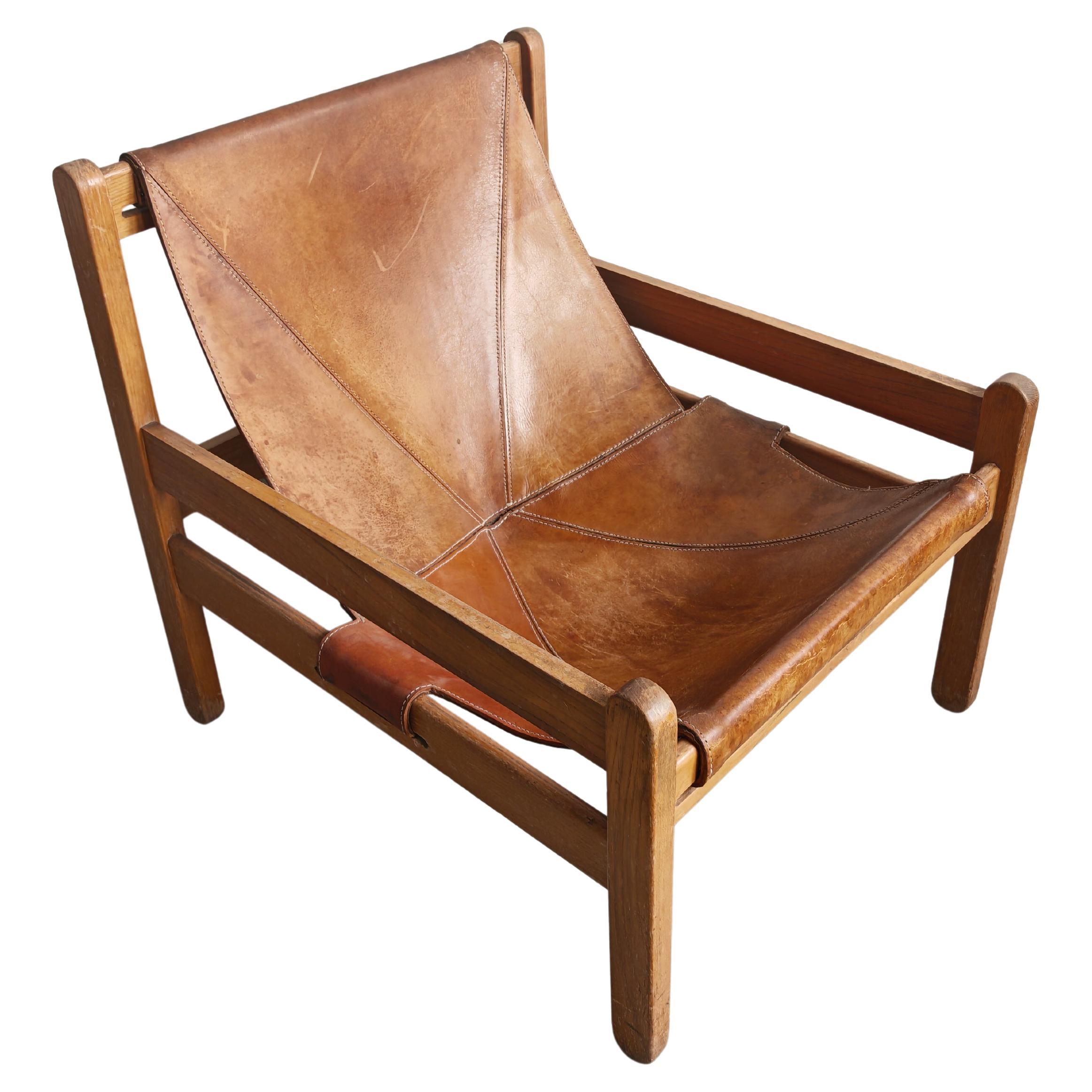 Chaise longue en cuir sellier, Italie, années 1960 en vente