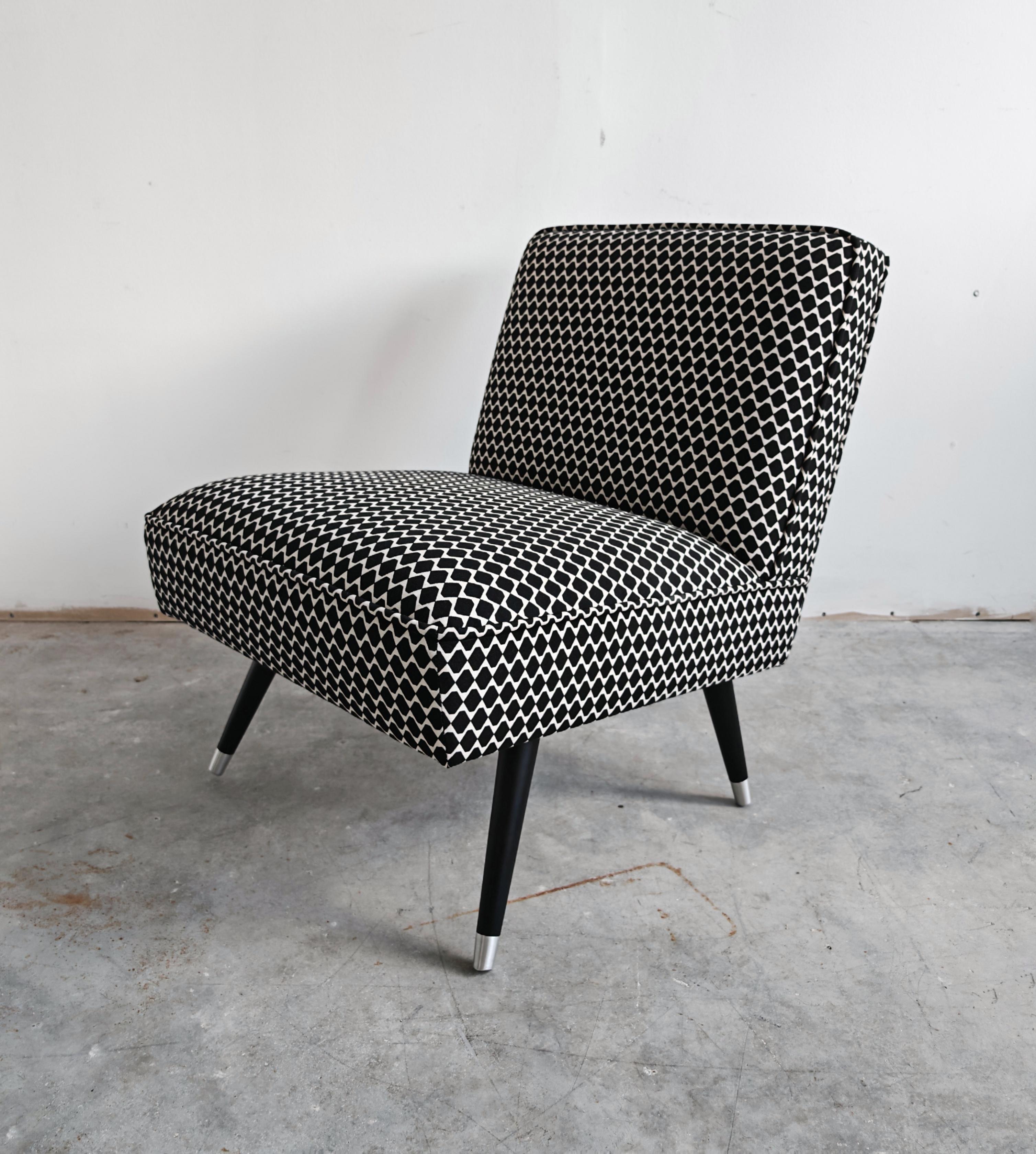 Sedia Fabrice moderna di metà secolo in tessuto di cotone geometrico, Jugoslavia, anni '50 in vendita 3