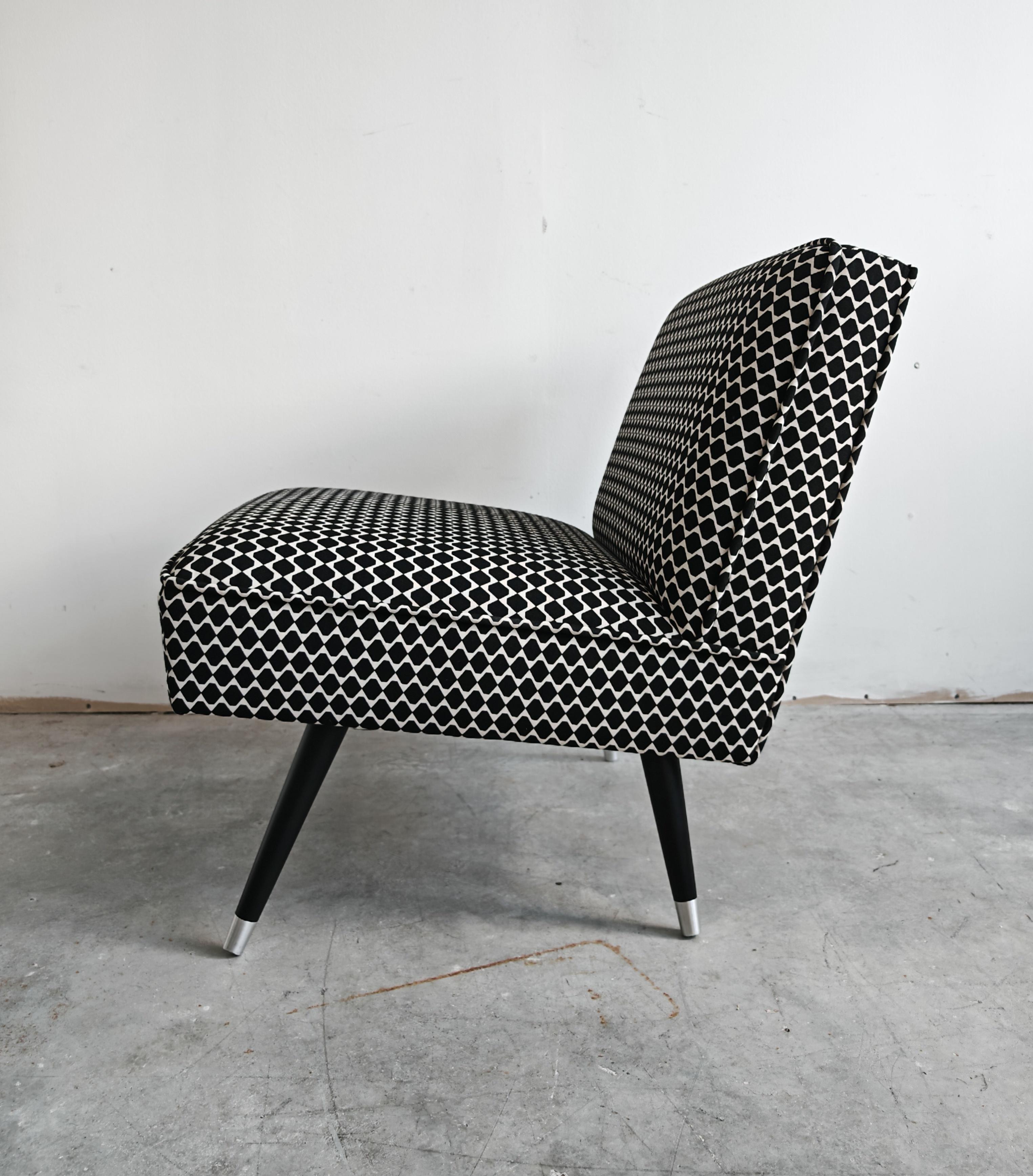 Sedia Fabrice moderna di metà secolo in tessuto di cotone geometrico, Jugoslavia, anni '50 in vendita 2