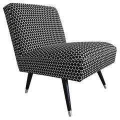 Mid Century Modern Slipper Chair in geometric cotton fabric, Yugoslavia 1950s