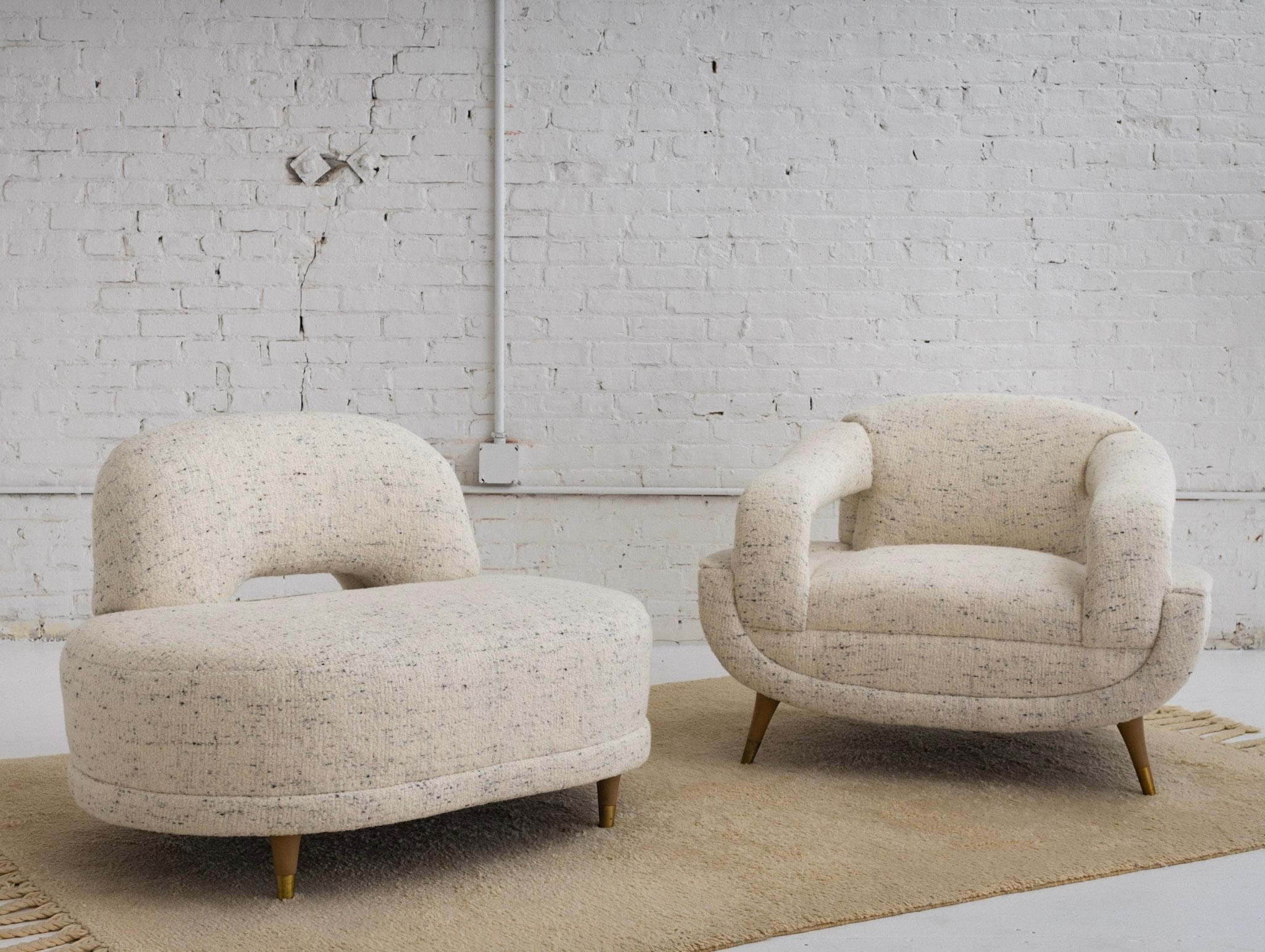 Mid-Century Modern Slipper Chair in Textured Wool 2