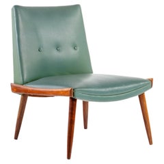 Vintage MCM Slipper Chair in Walnut & Original Green Fabric by Kroehler, USA, c. 1960's