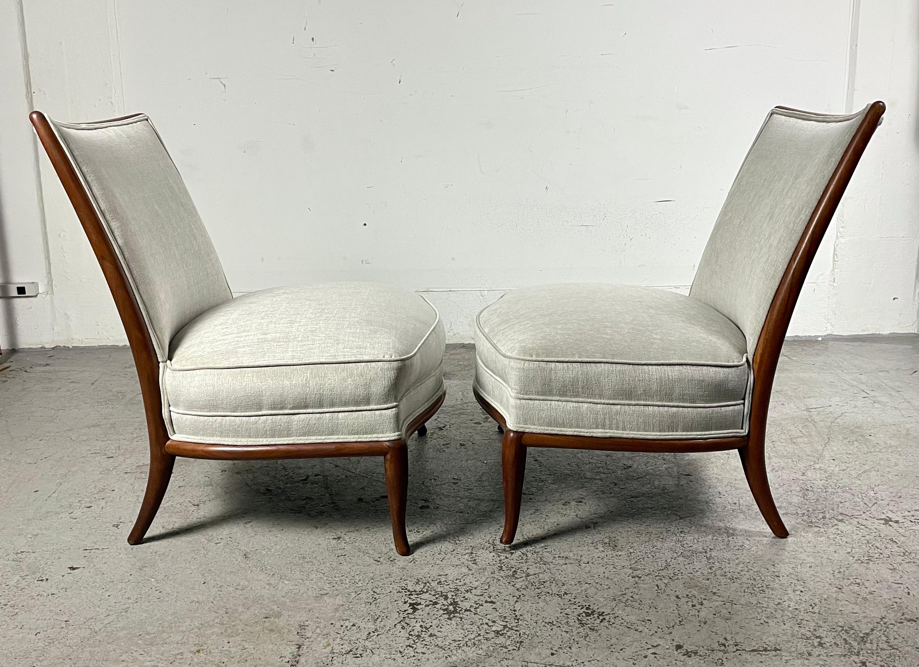 Fabric Mid-Century Modern Slipper Chairs by T.H. Robsjohn Gibbings for Widdicomb
