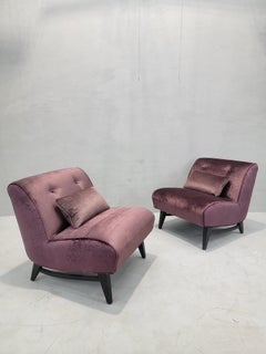 Mid Century Modern Slipper Chairs Newly Upholstered in Velvet - Pair