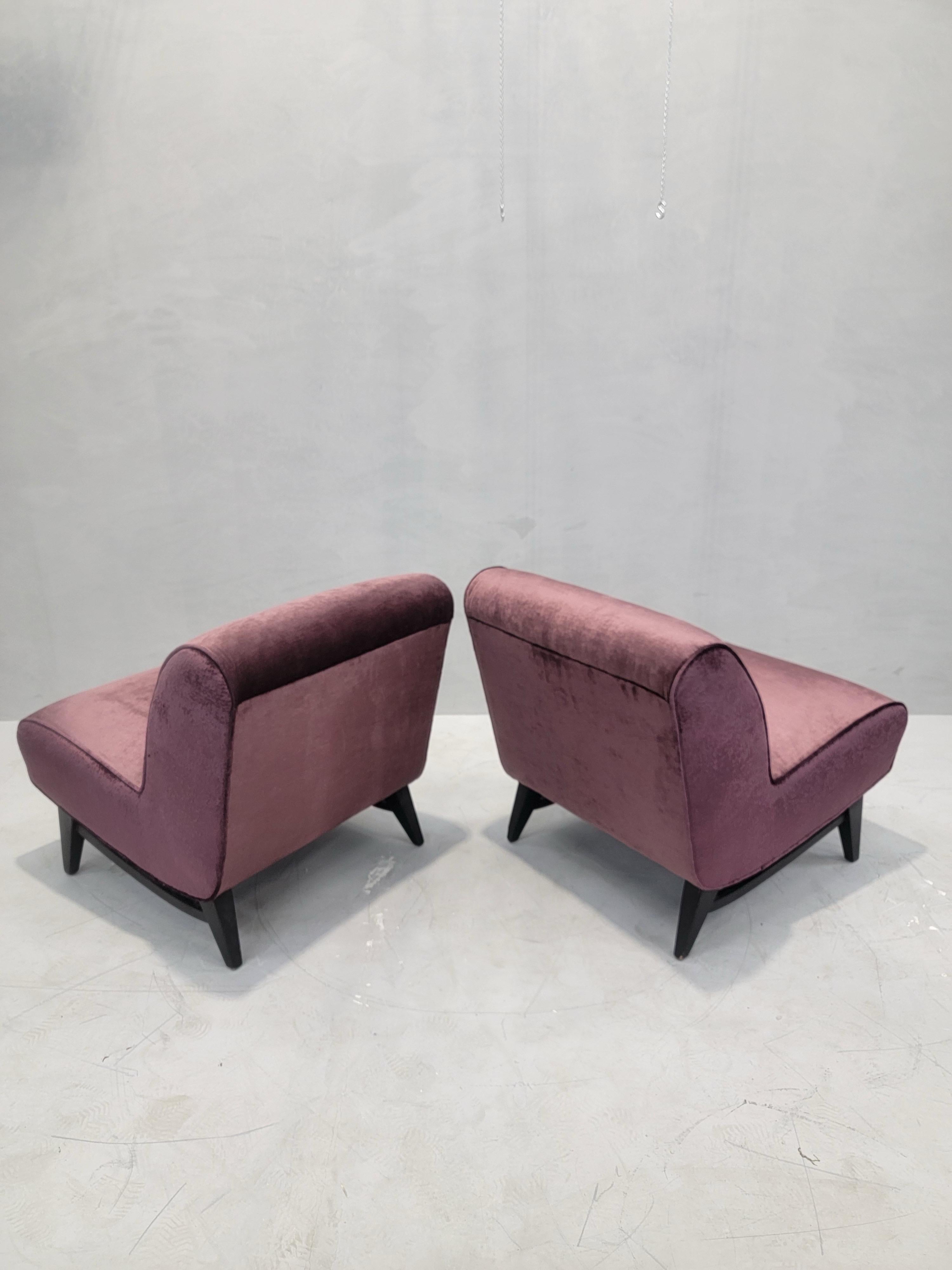 Sillas Slipper Modernas de Mitad de Siglo Recién Tapizadas en Terciopelo - Pareja en venta 1