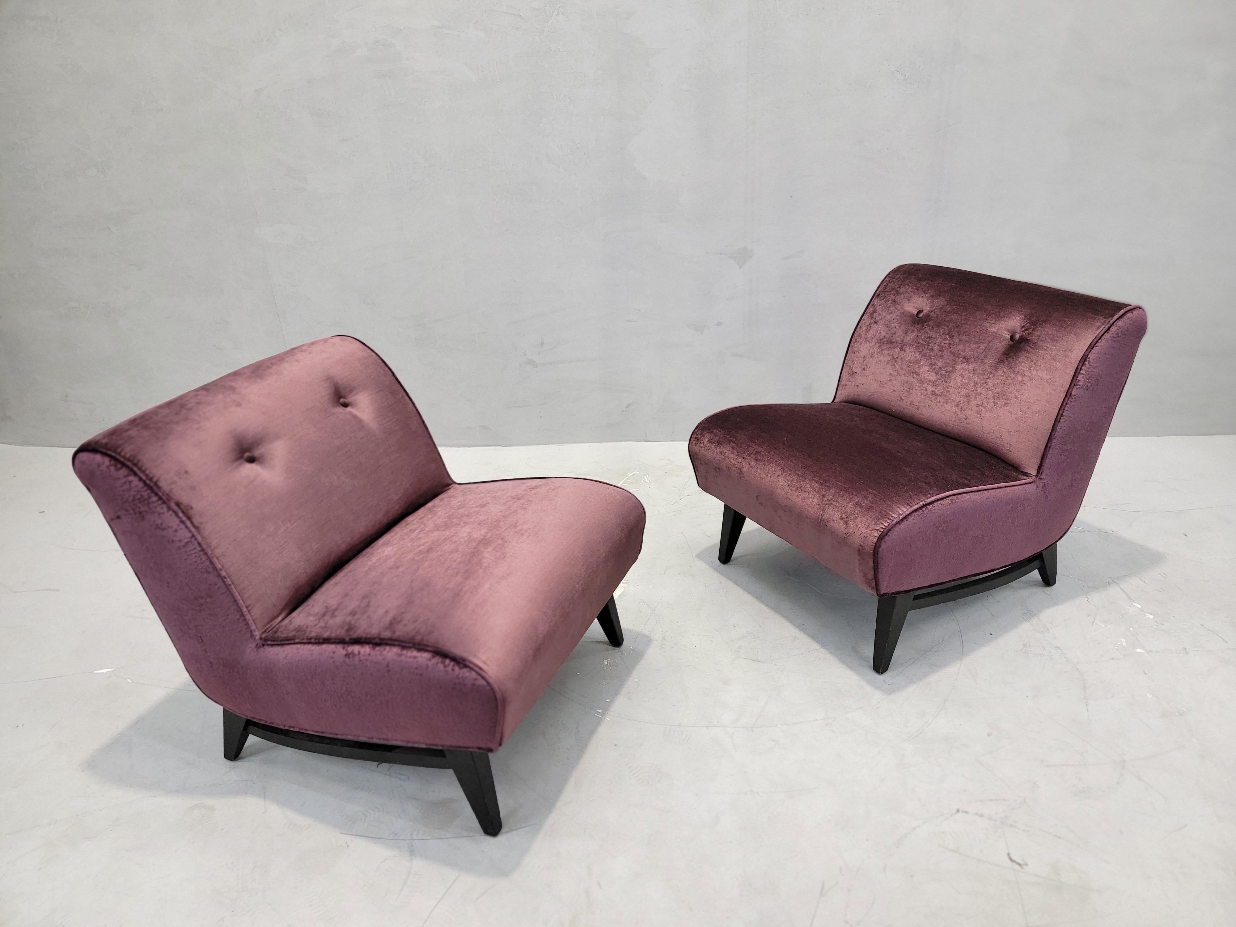 Sillas Slipper Modernas de Mitad de Siglo Recién Tapizadas en Terciopelo - Pareja en venta 2