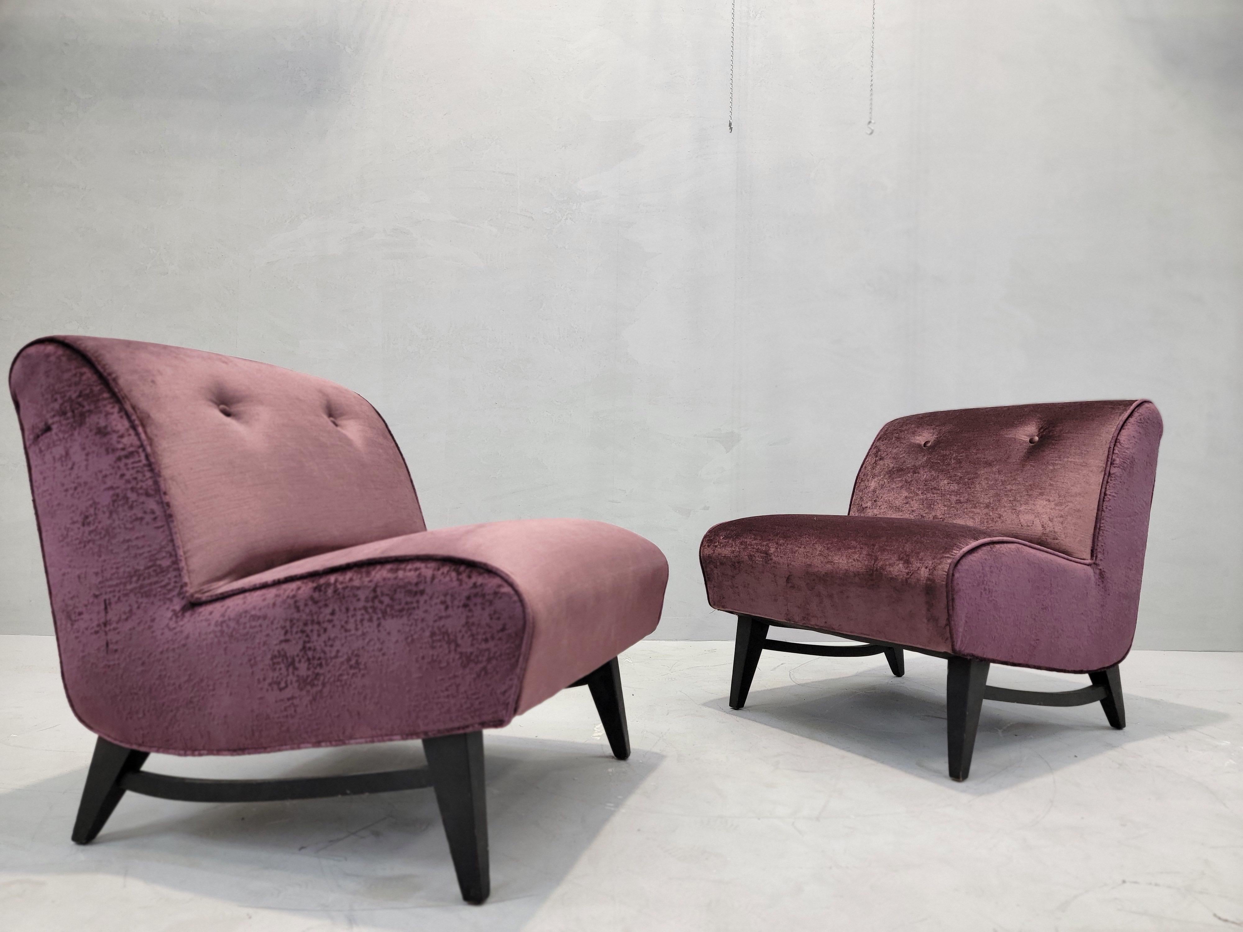 Sillas Slipper Modernas de Mitad de Siglo Recién Tapizadas en Terciopelo - Pareja en venta 3