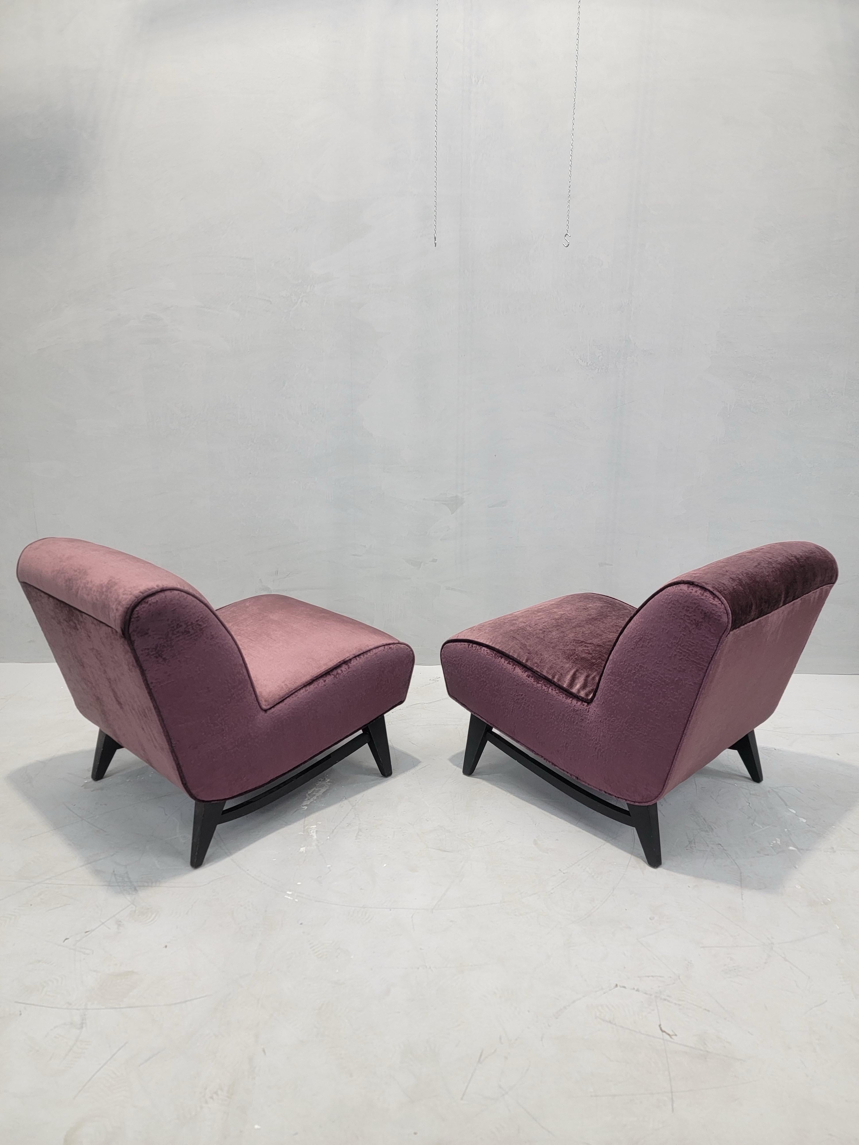 Sillas Slipper Modernas de Mitad de Siglo Recién Tapizadas en Terciopelo - Pareja en venta 4