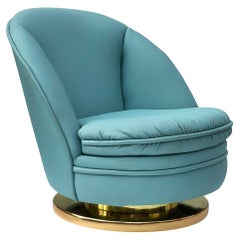 Vintage Mid-Century Modern Slipper Lounge Chair by Milo Baughman with Brass Swivel Base